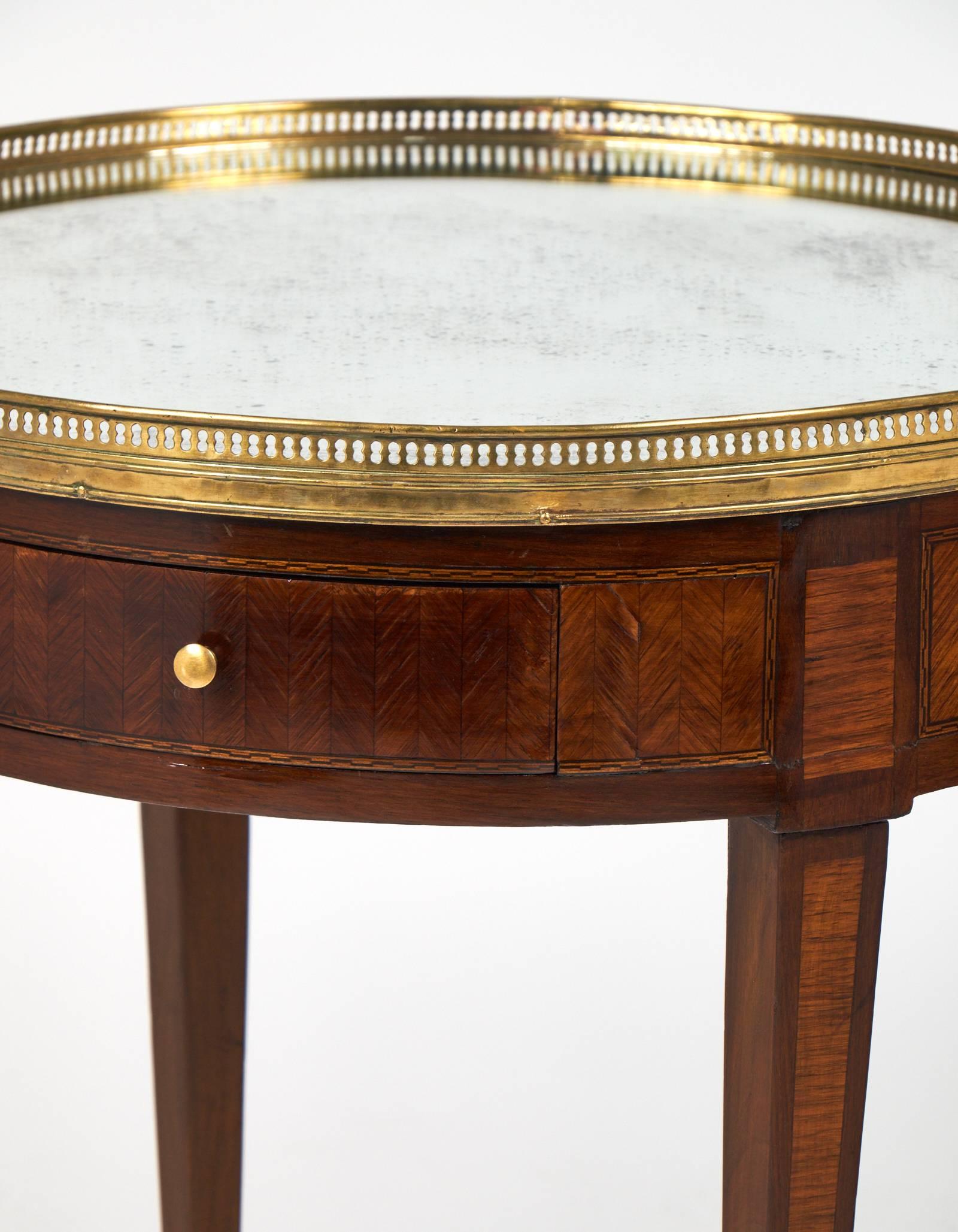 French Louis XVI Mirror-Top Marqueted Bouillotte Table 2