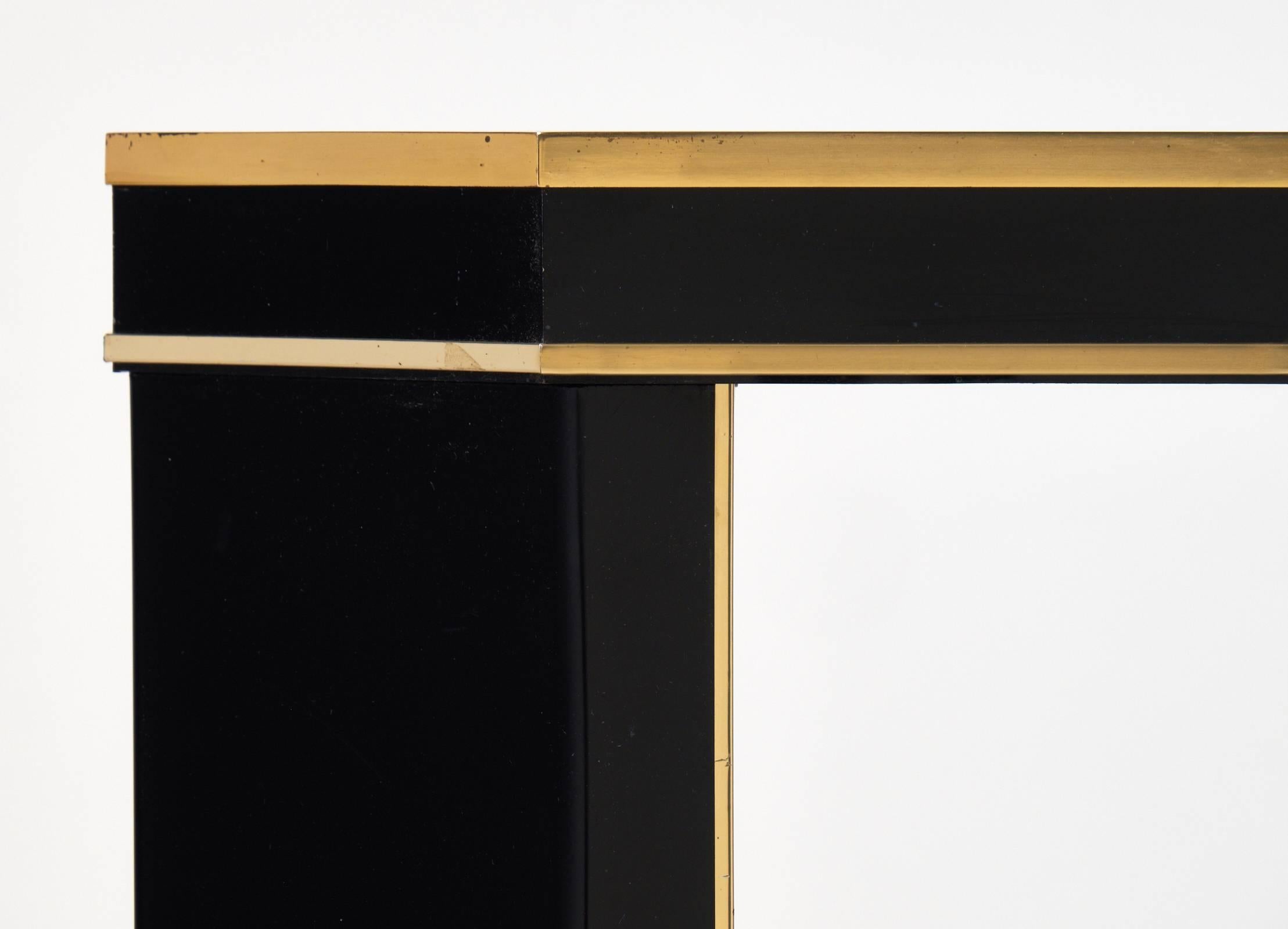 Opaline Glass French Vintage 1960s Black Lucite and Brass Console Table