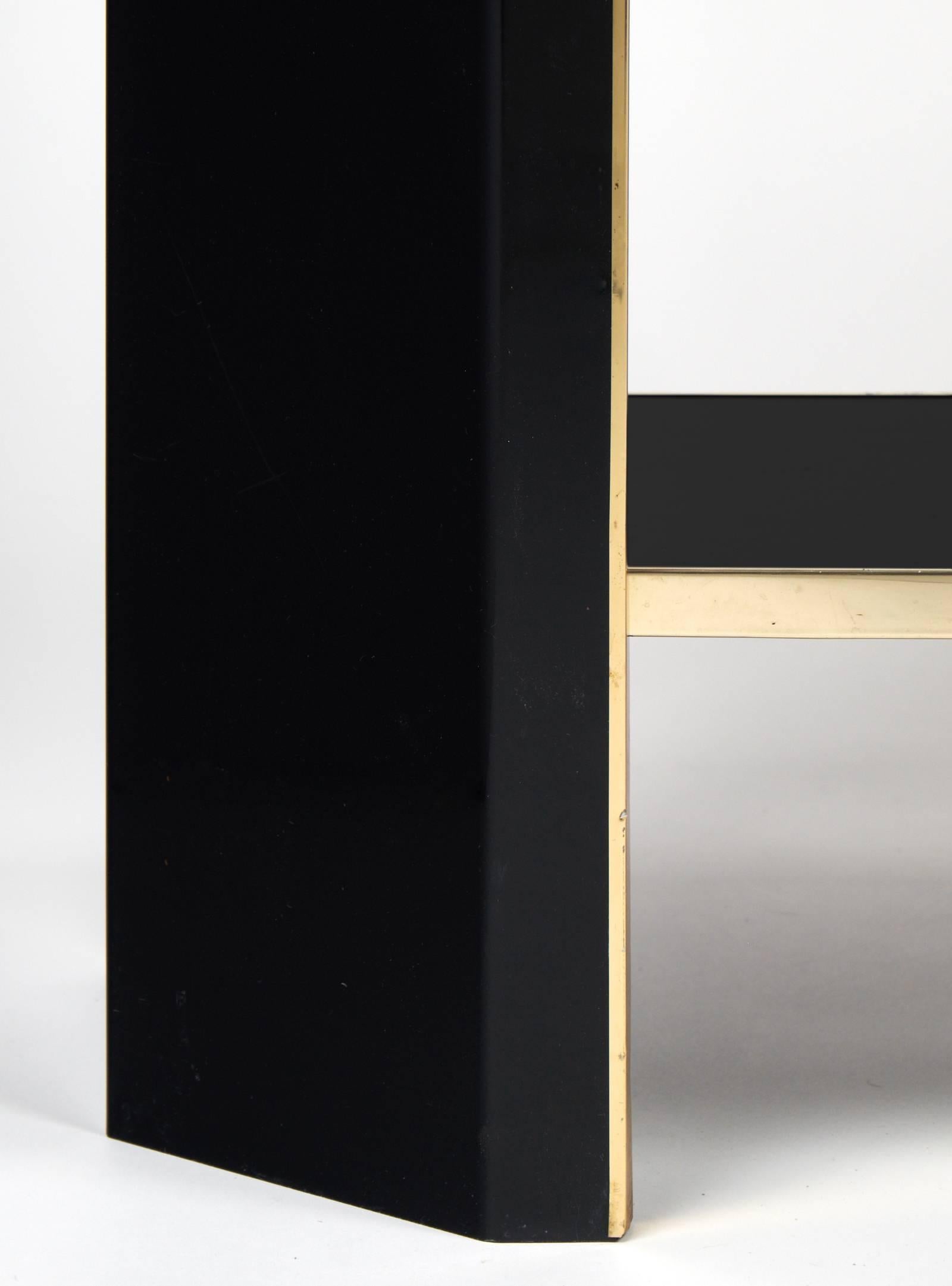 French Vintage 1960s Black Lucite and Brass Console Table 1
