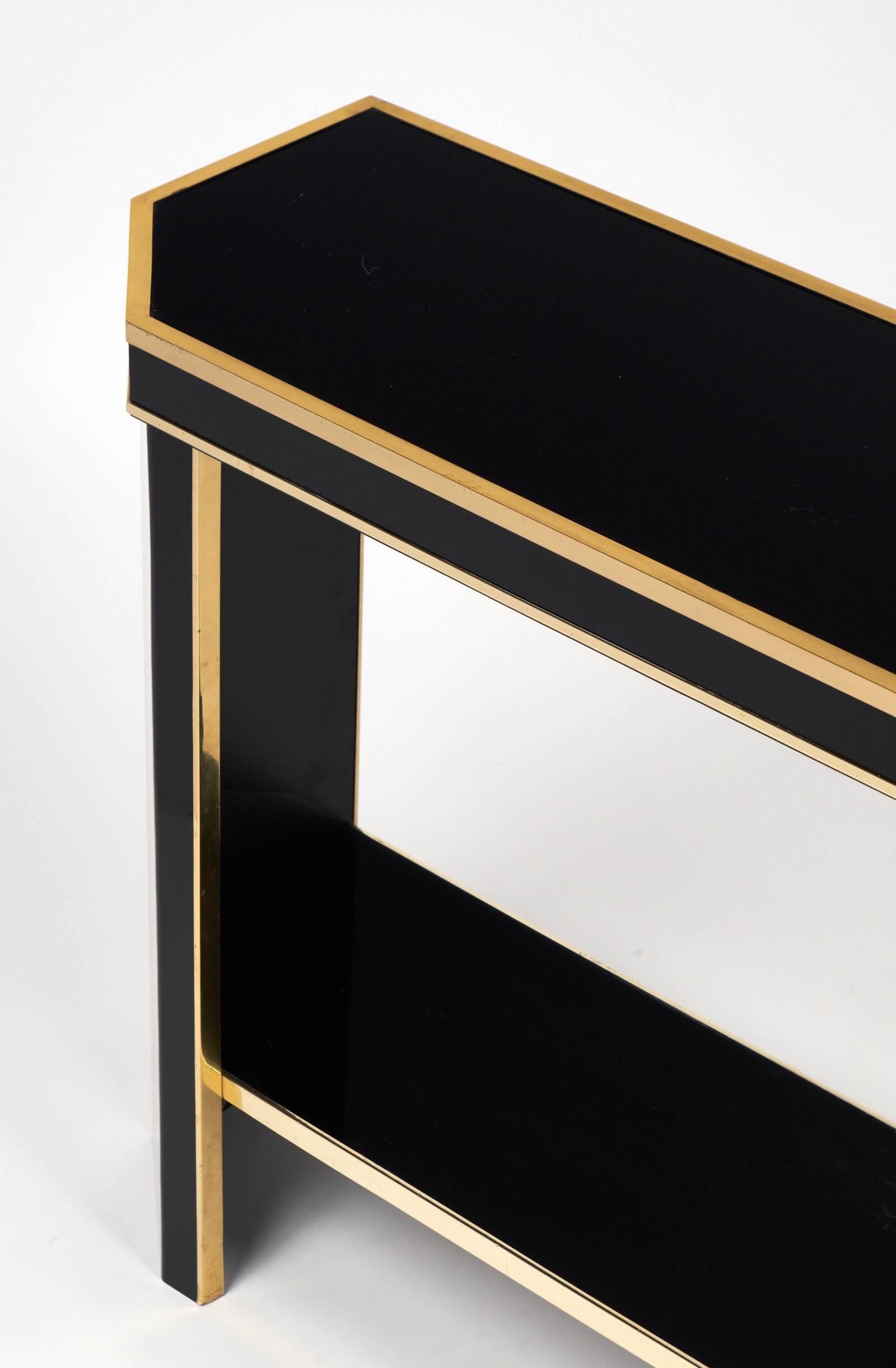 Mid-20th Century French Vintage 1960s Black Lucite and Brass Console Table