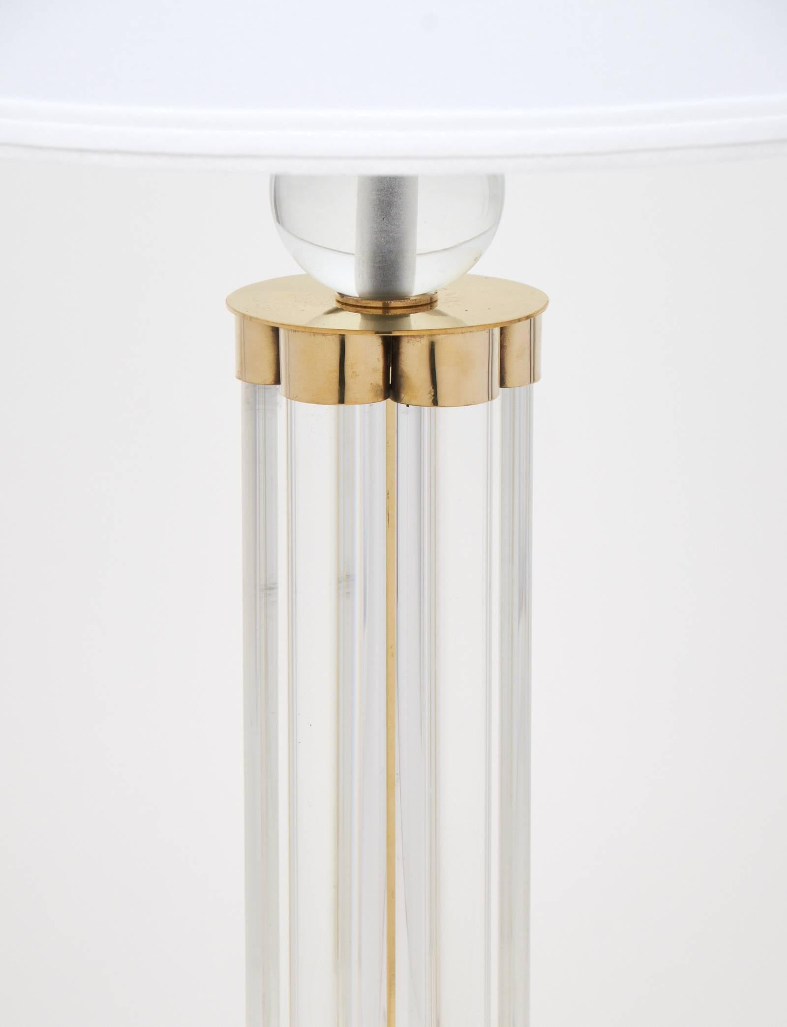 Mid-Century Modern Pair of Murano Glass Tube and Brass Table Lamps For Sale