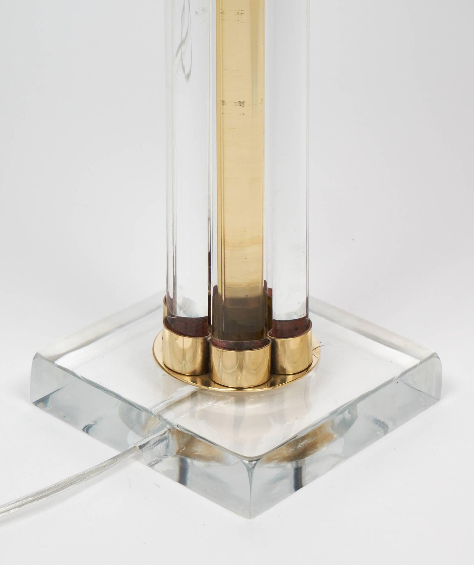 Pair of Murano Glass Tube and Brass Table Lamps For Sale 1