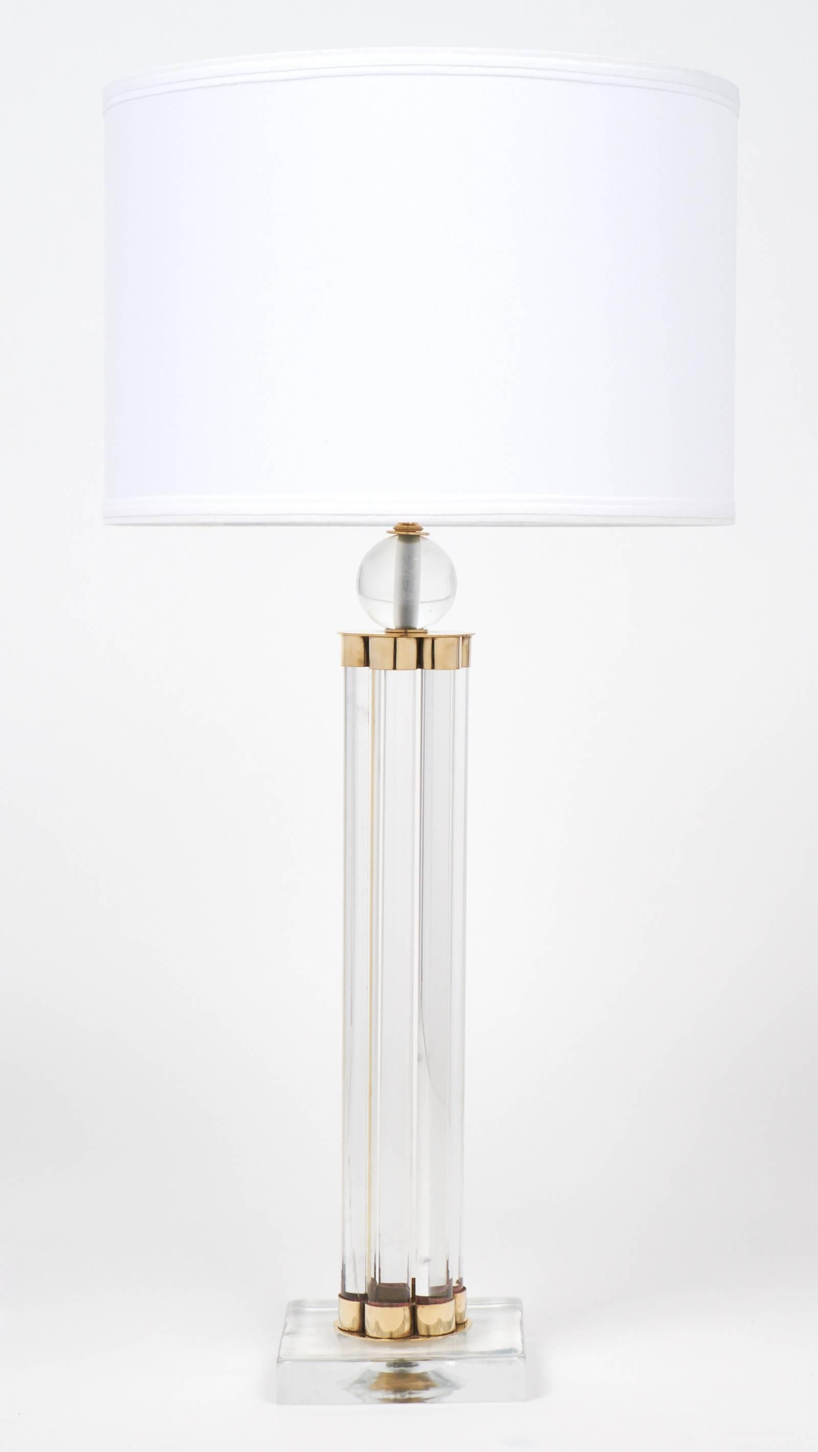 glass and brass table lamp