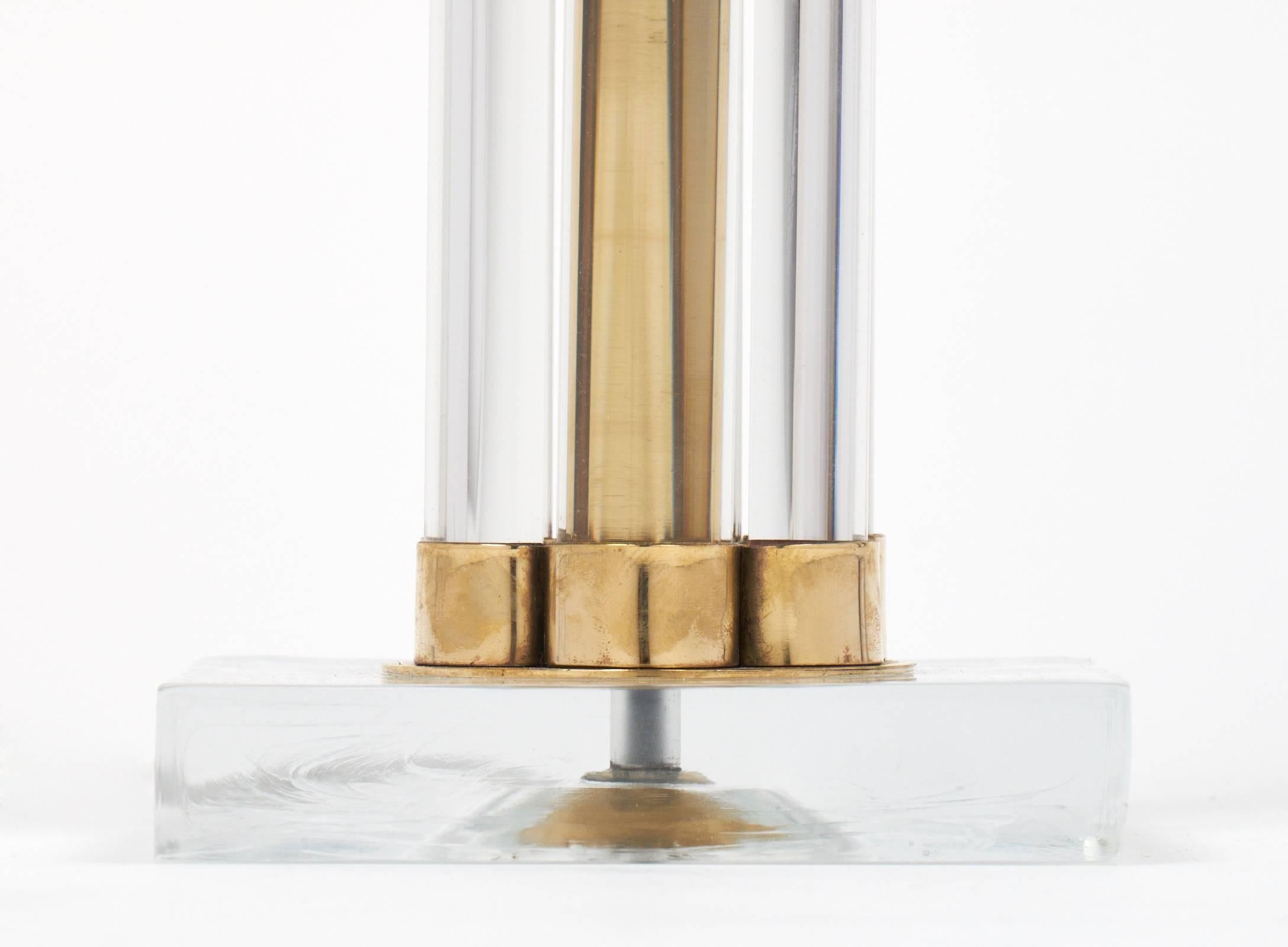 Contemporary Pair of Murano Glass Tube and Brass Table Lamps For Sale