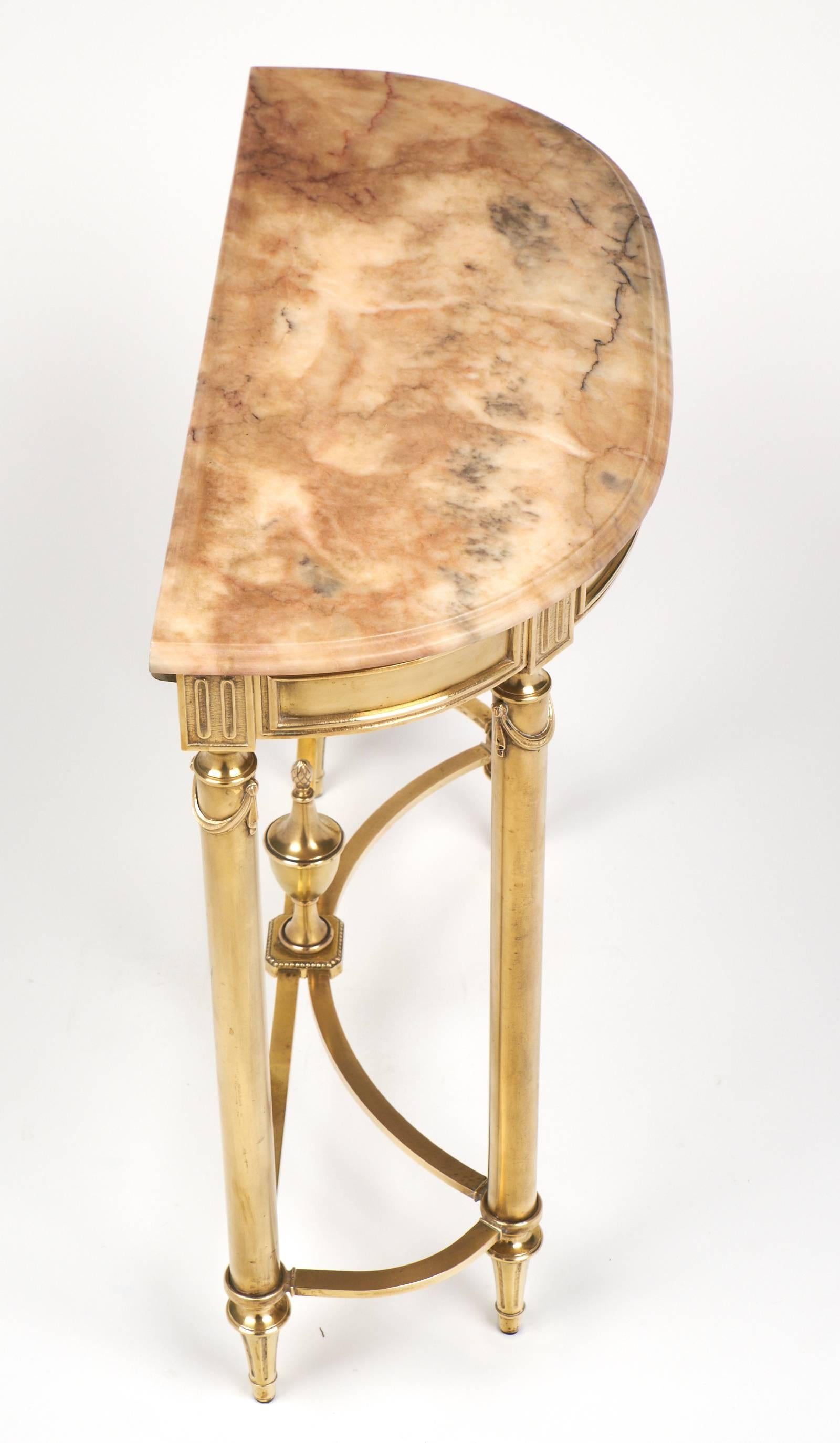 Neoclassical French Neoclassic Marble and Brass Demilune Console Table