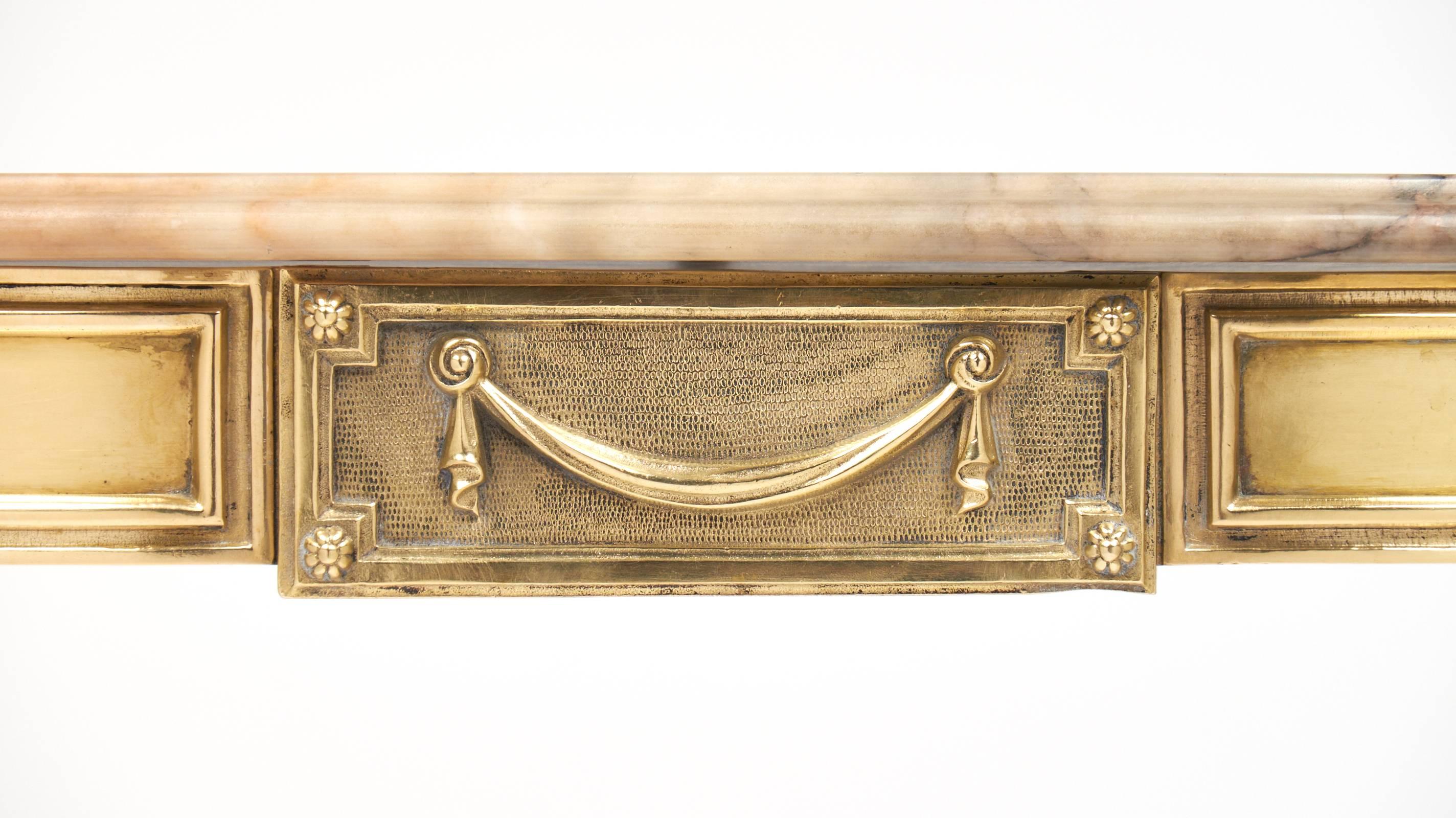 Mid-20th Century French Neoclassic Marble and Brass Demilune Console Table