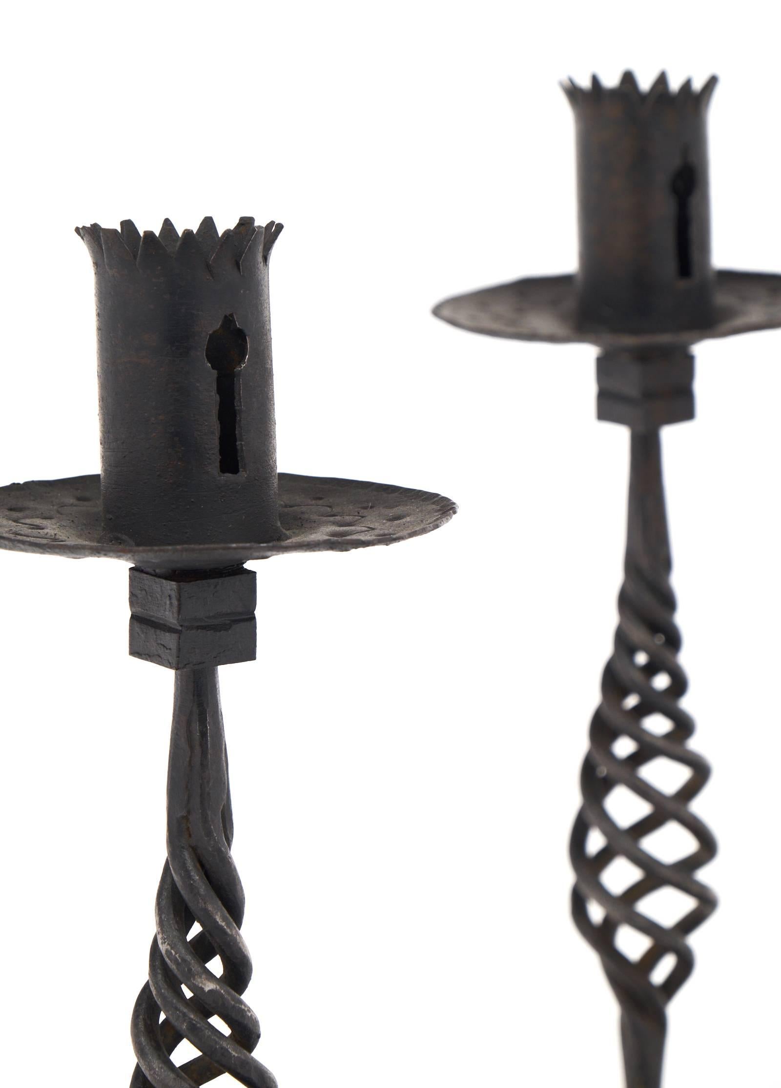 Vintage Pair of Forged Iron Candlesticks 1