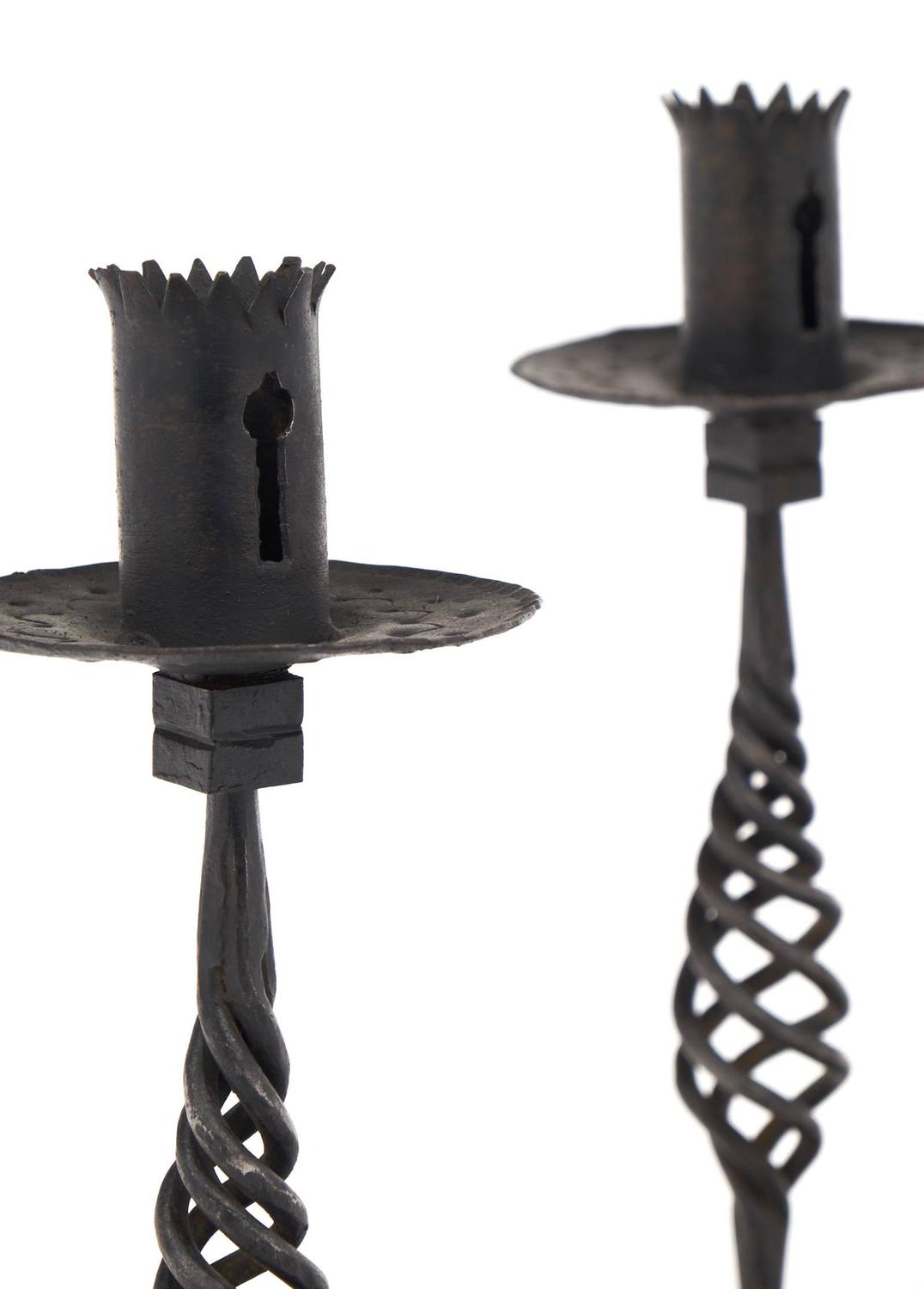 Vintage Pair of Iron Candlesticks For Sale at 1stdibs