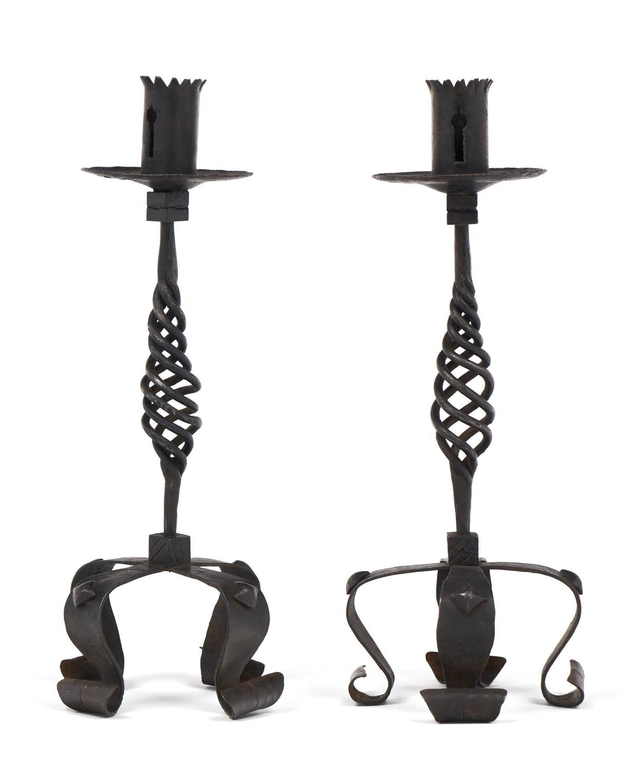 Vintage Pair of Iron Candlesticks For Sale at 1stdibs