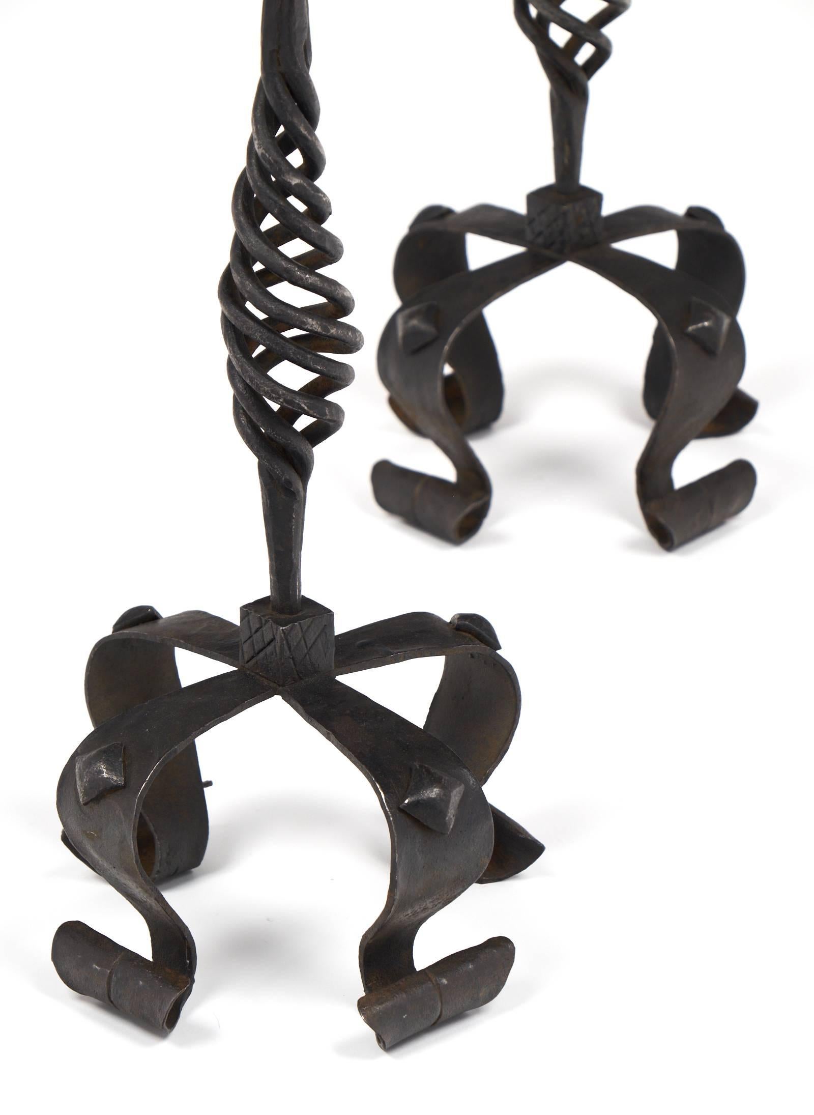 Vintage Pair of Forged Iron Candlesticks 3