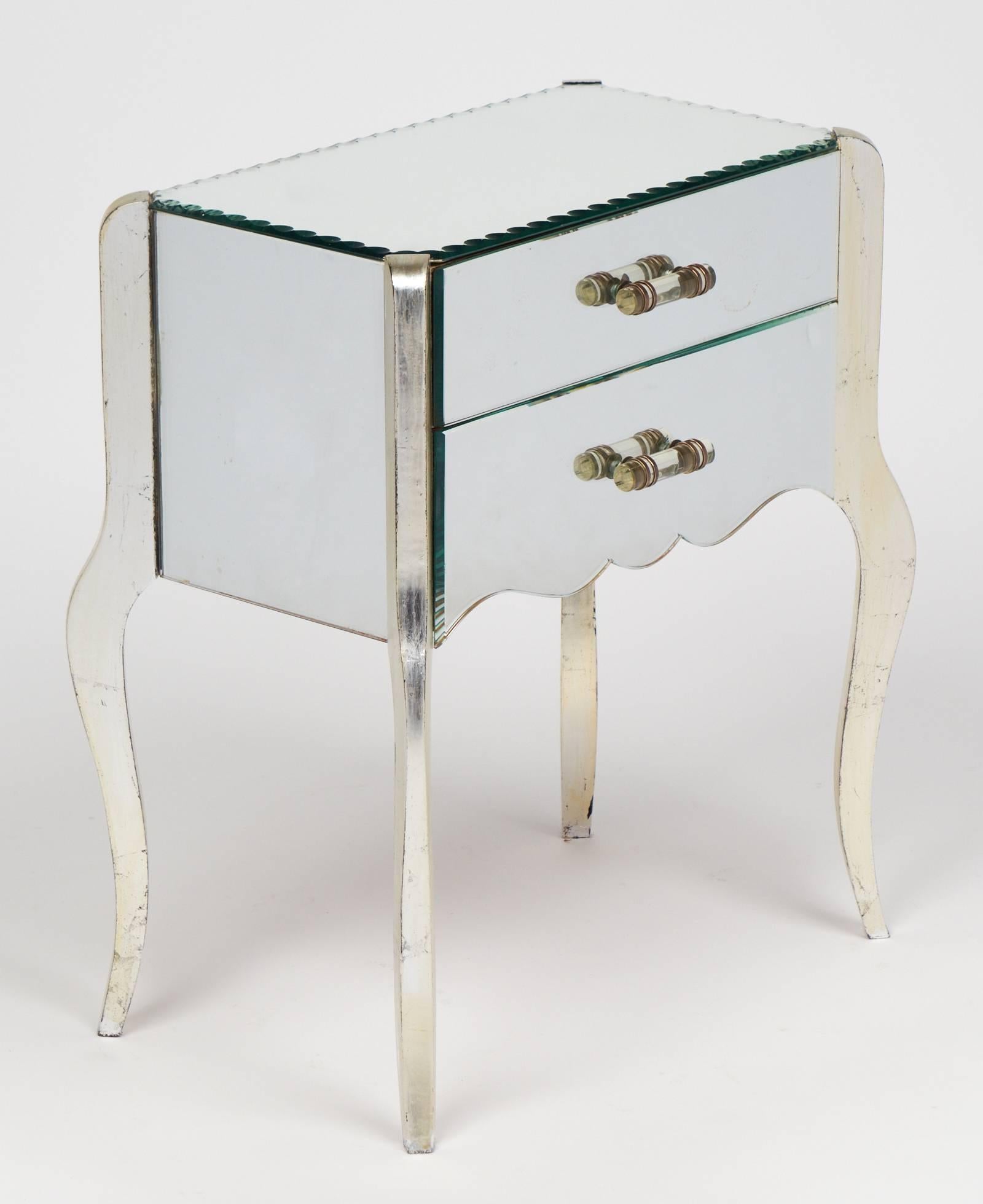 Wood French Art Deco Period Pair of Mirrored Side Tables