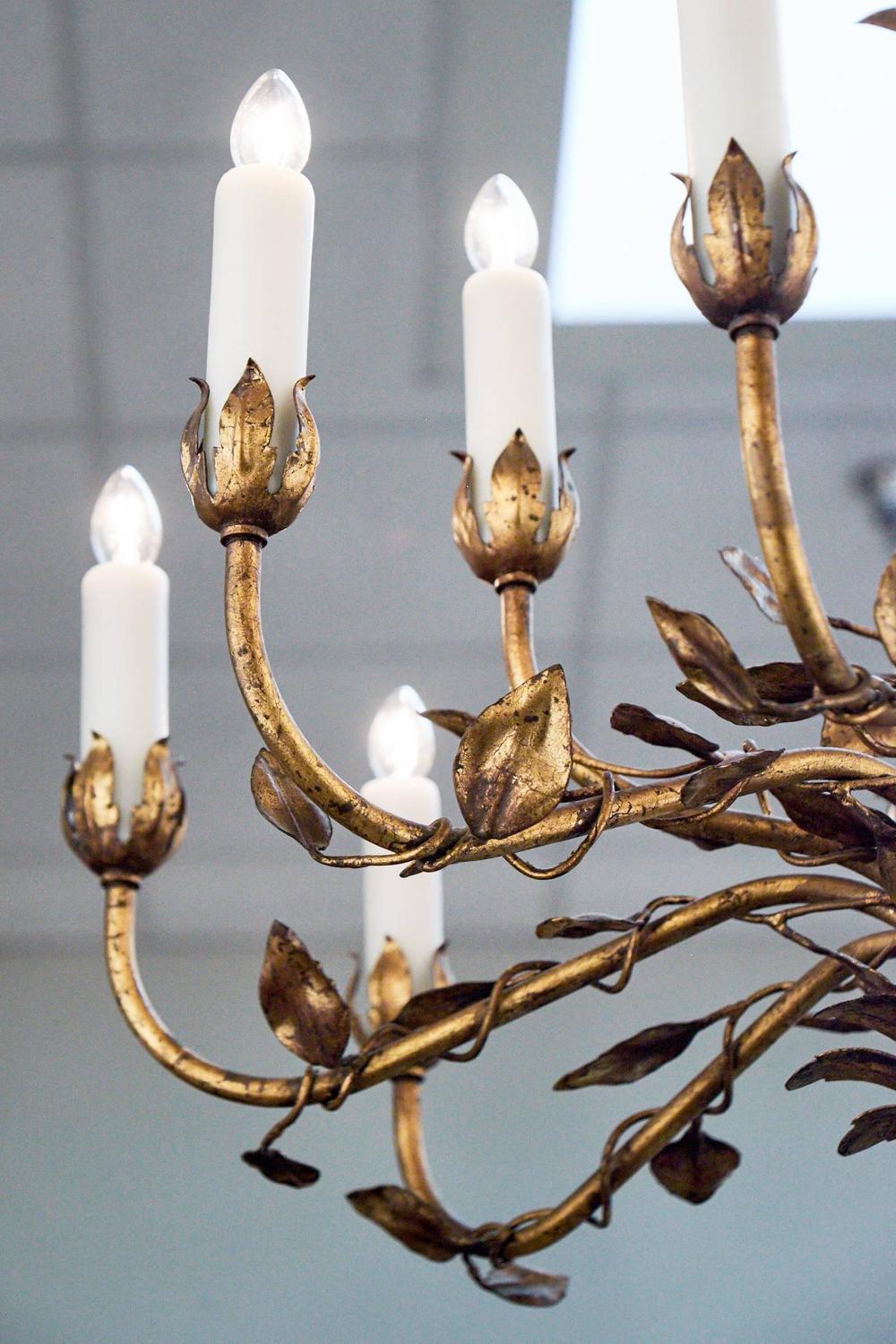 French Gold Leaf Tole Chandelier For Sale at 1stdibs