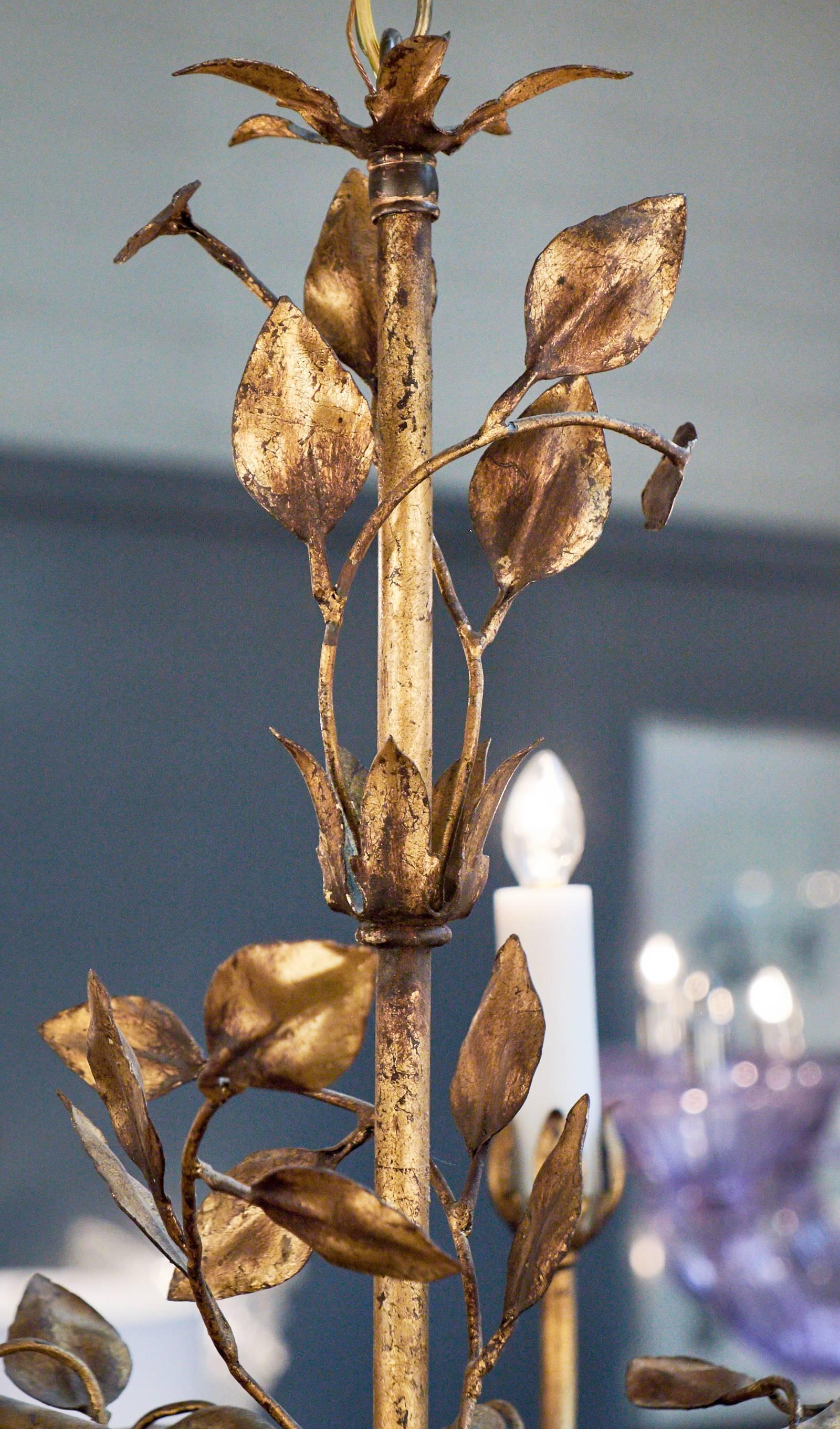 Baroque Revival French Gold Leaf Tole Chandelier