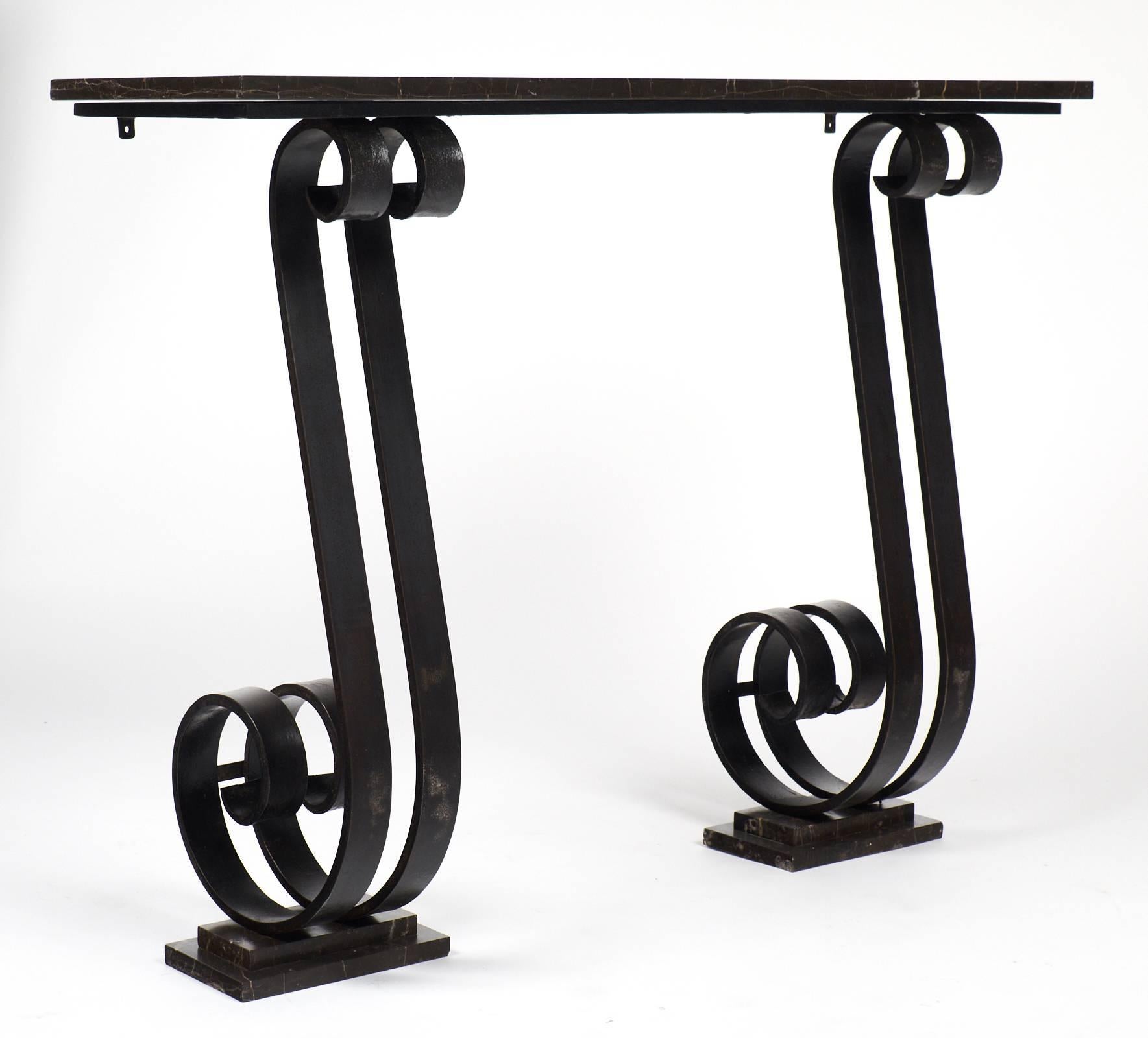 Mid-20th Century French Art Deco Forged Console Table in the Manner of Edgar Brandt