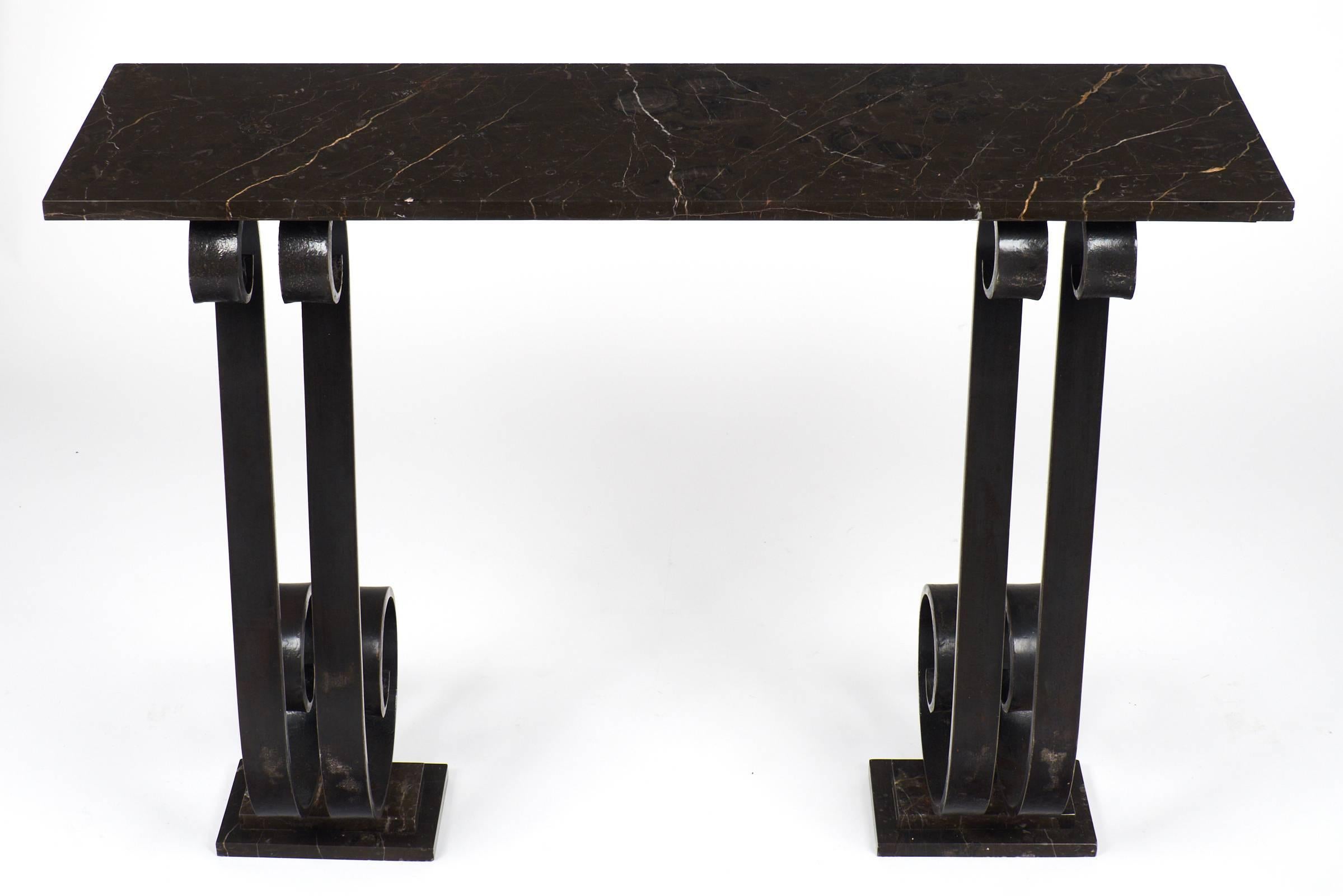 French Art Deco Forged Console Table in the Manner of Edgar Brandt In Good Condition In Austin, TX