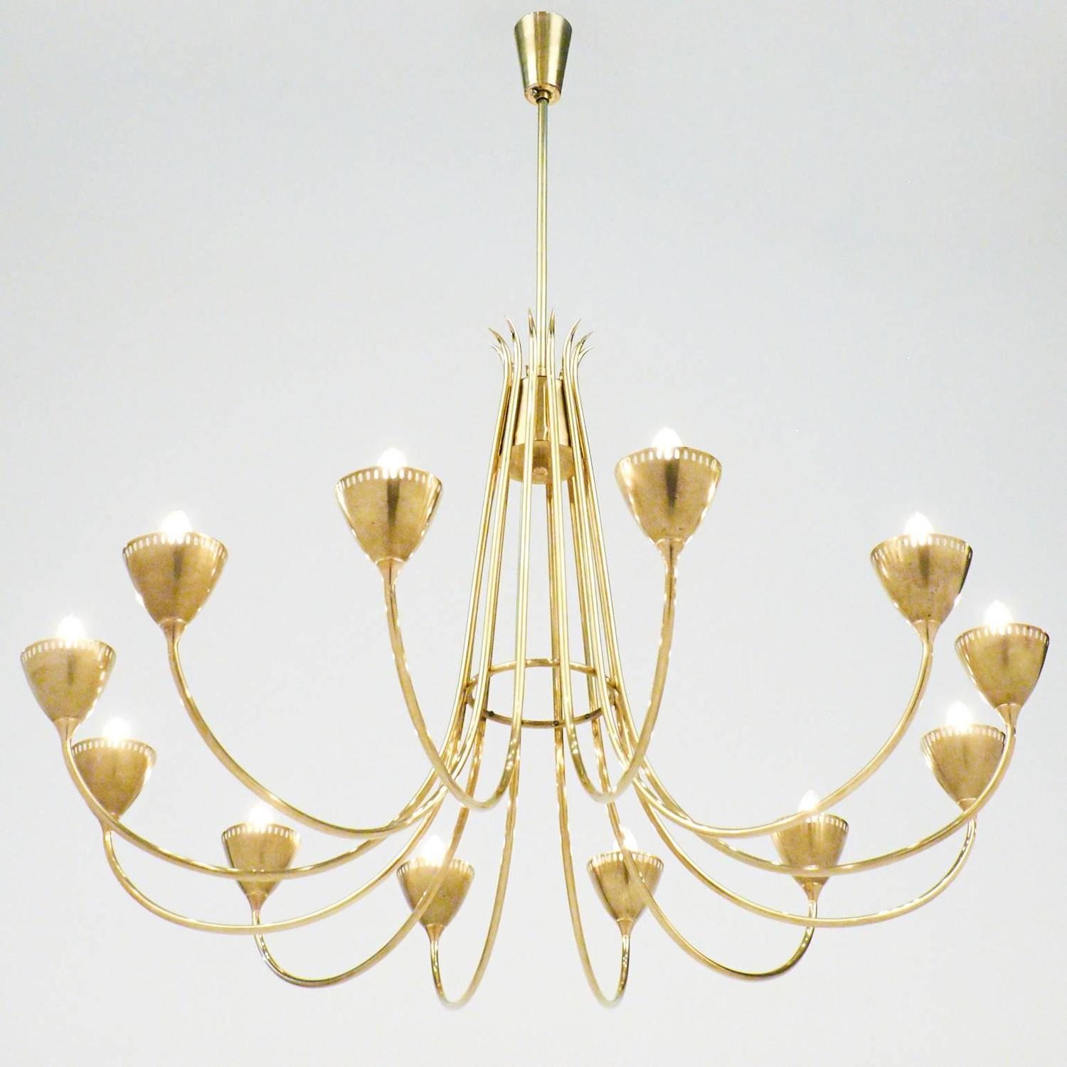 Italian MidCentury Modern Brass Chandelier For Sale at 1stdibs