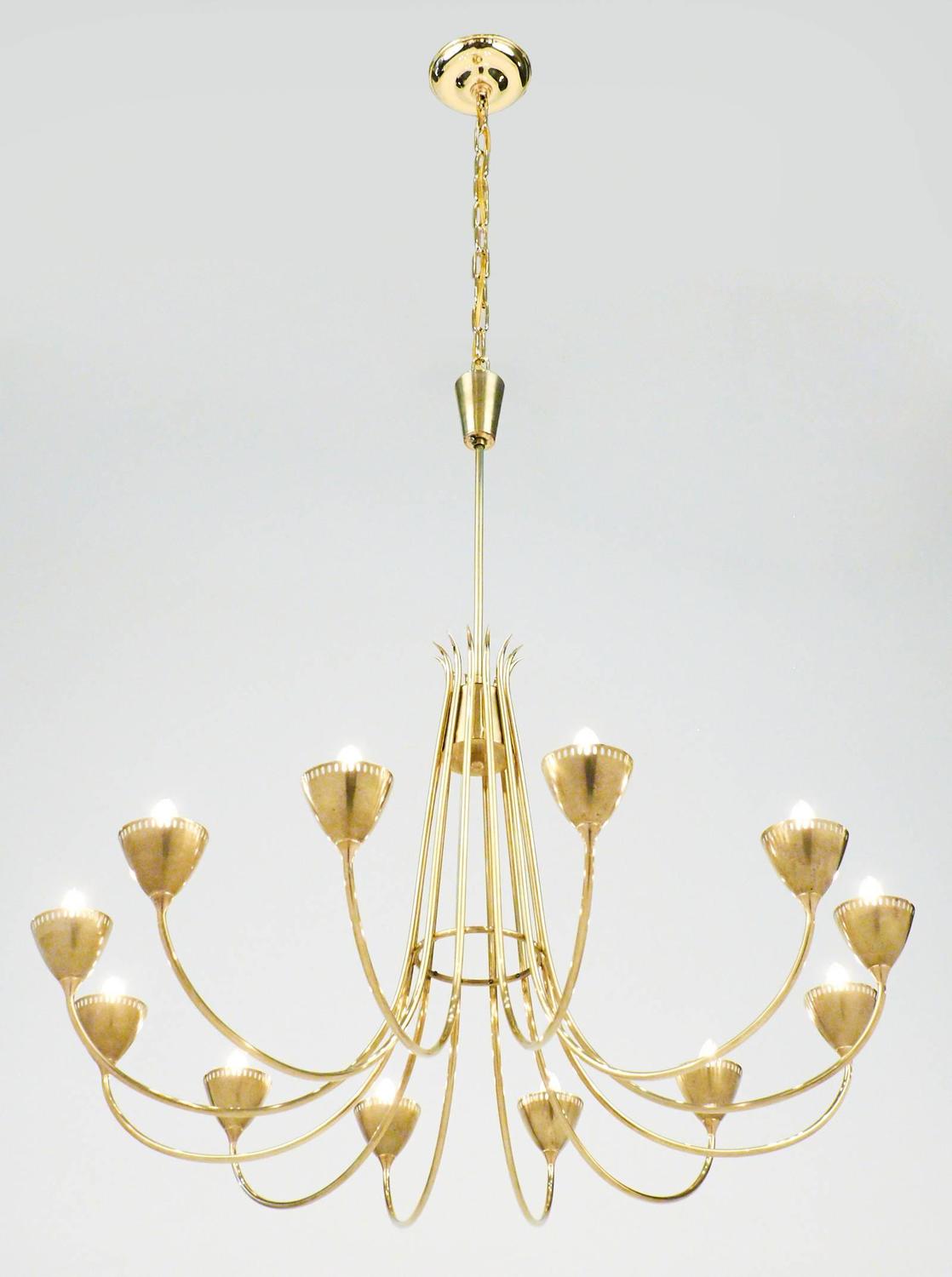 Italian MidCentury Modern Brass Chandelier For Sale at 1stdibs