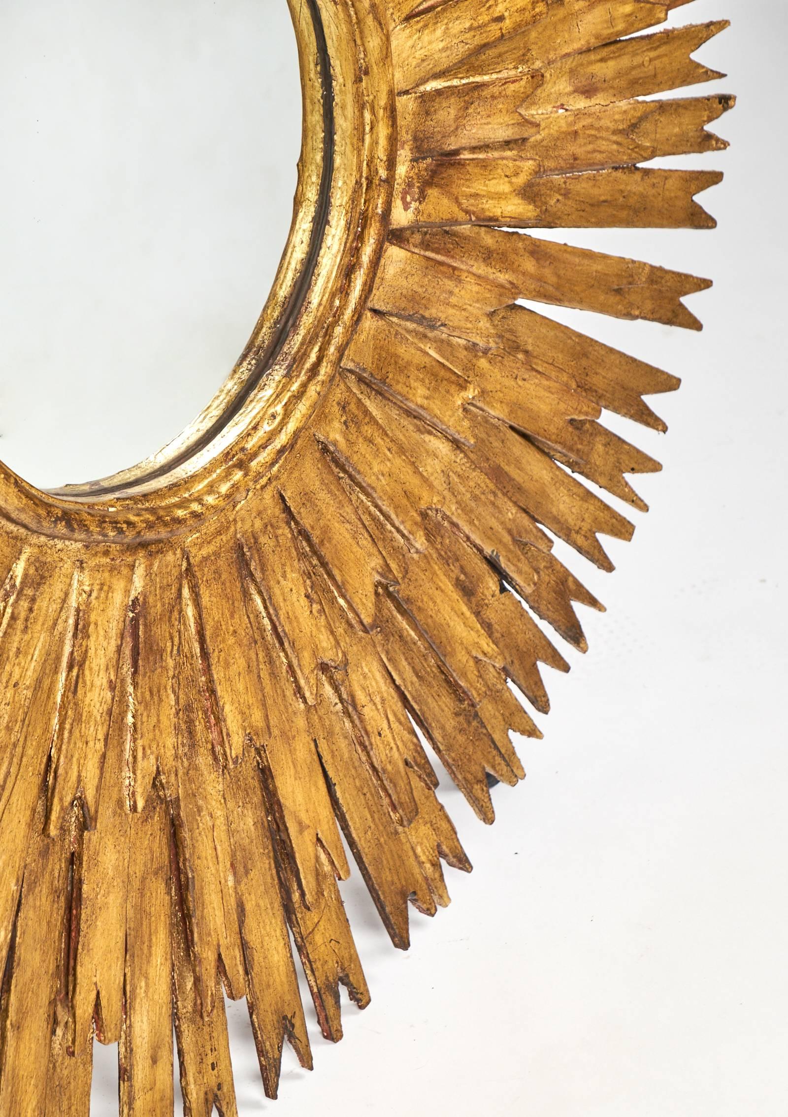 Vintage Spanish Pair of Gold Leaf Sunburst Mirror 5