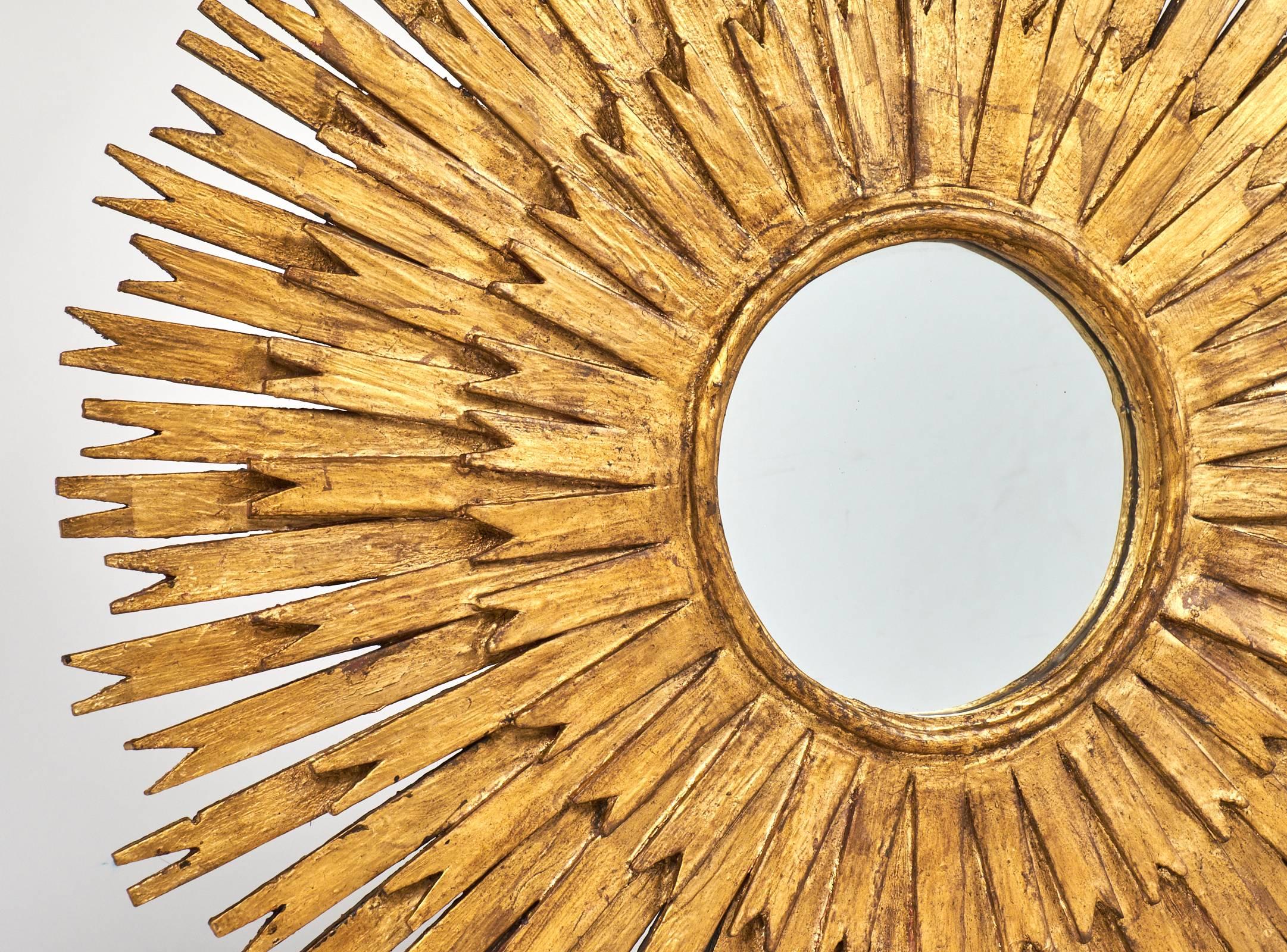 Vintage Spanish Pair of Gold Leaf Sunburst Mirror 1