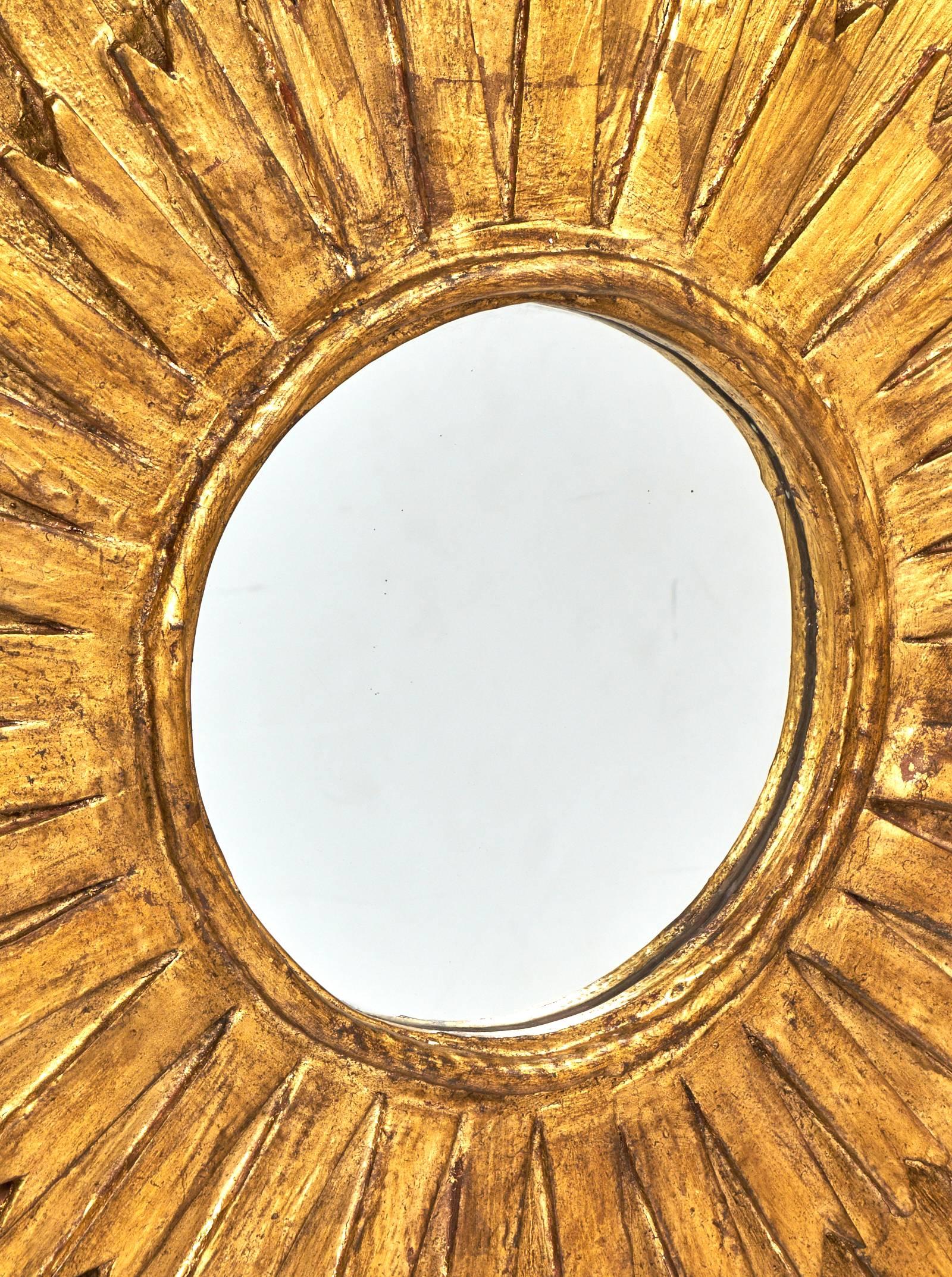 Vintage Spanish Pair of Gold Leaf Sunburst Mirror 2