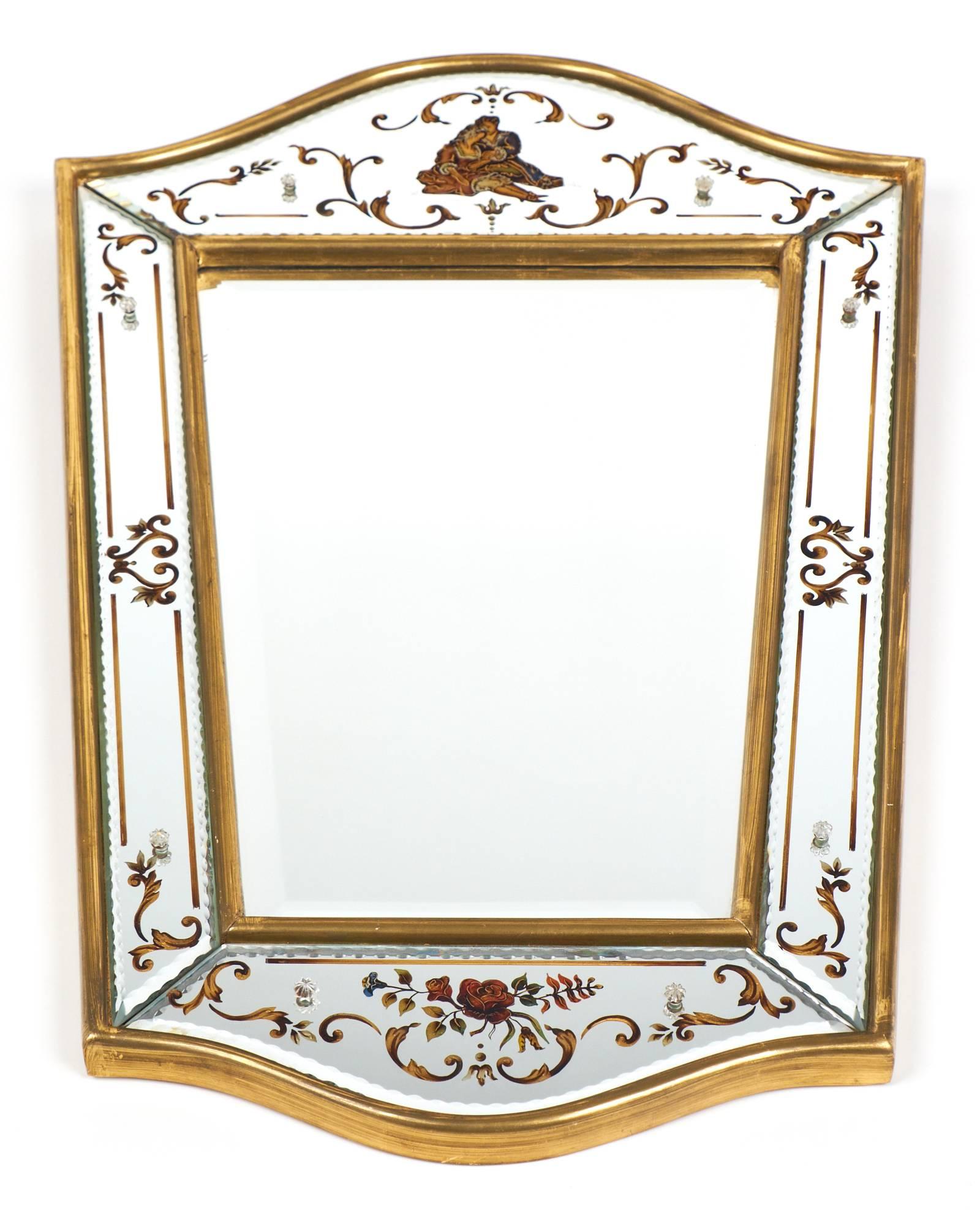French Vintage Eglomisé and Gold Leaf Wall Mirror at 1stDibs vintage