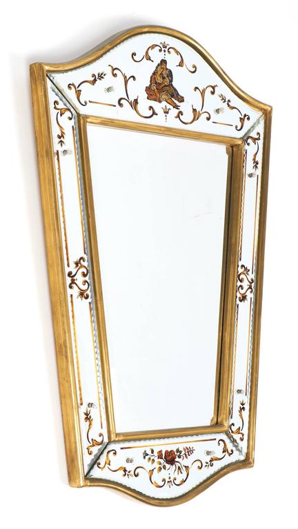 French Vintage Eglomisé And Gold Leaf Wall Mirror For At 1stdibs Romantic French Vintage Eglomisé And Gold Leaf Wall Mirror For