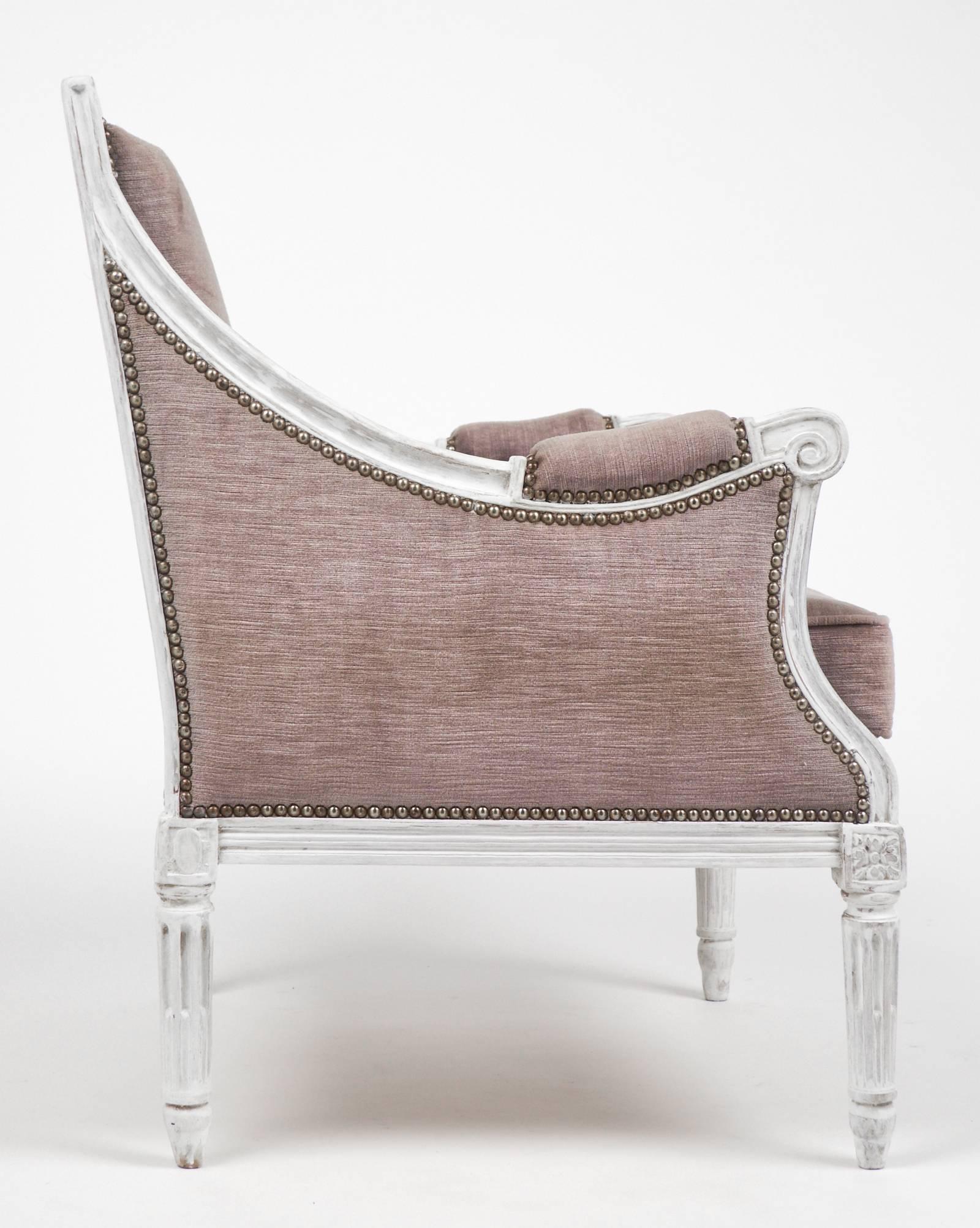 Patinated French Antique Louis XVI Lilac Velvet BergèRe Marquise