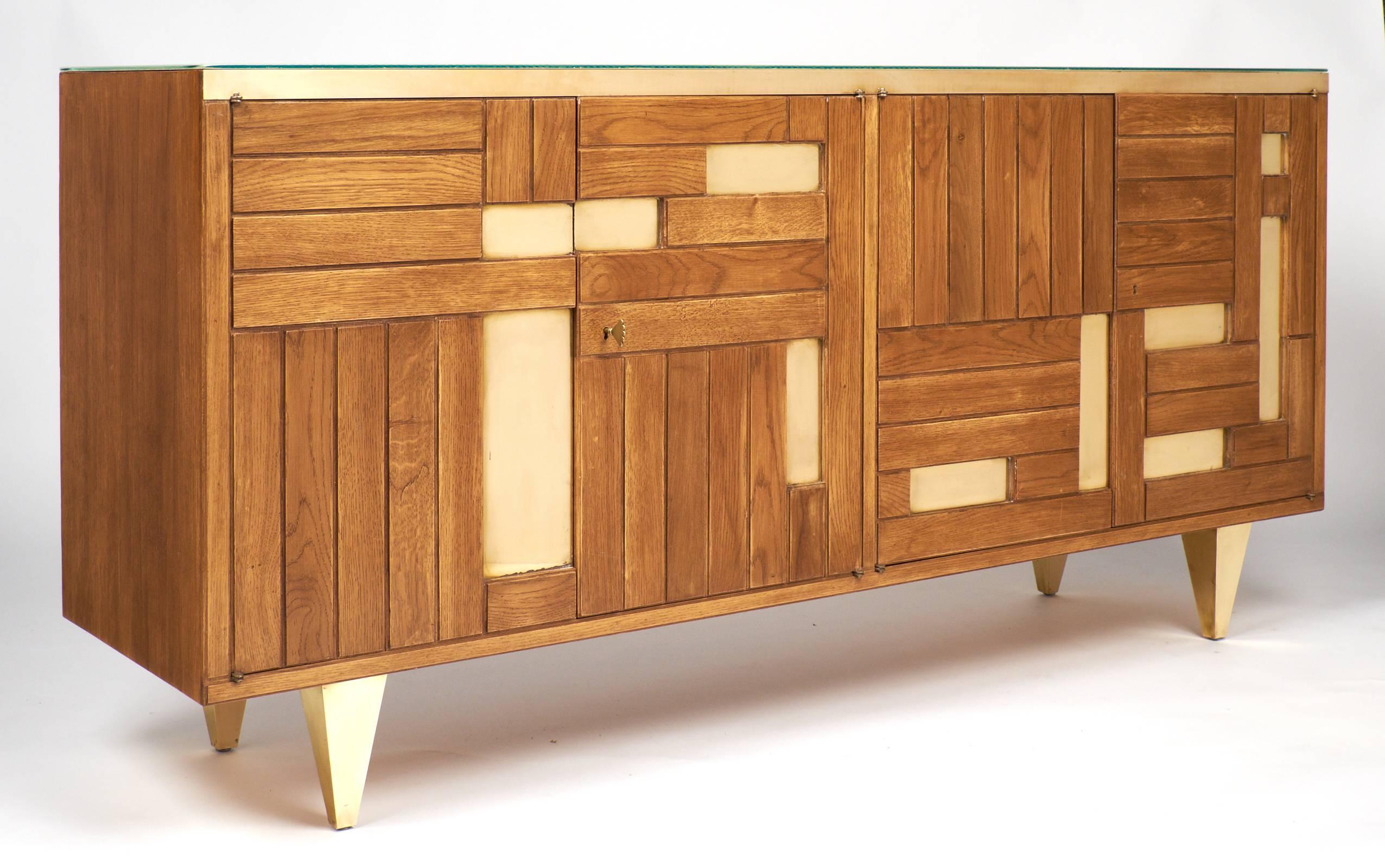 Mid-20th Century Italian Modernist Oak and Parquetry Buffet