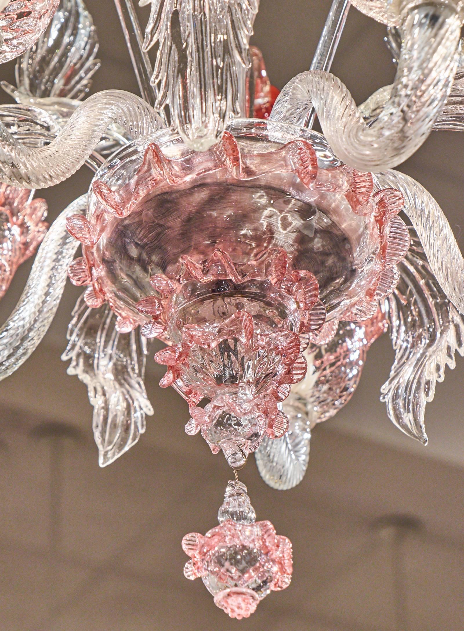 Murano Glass Crystal and Pink Rose Chandelier 2