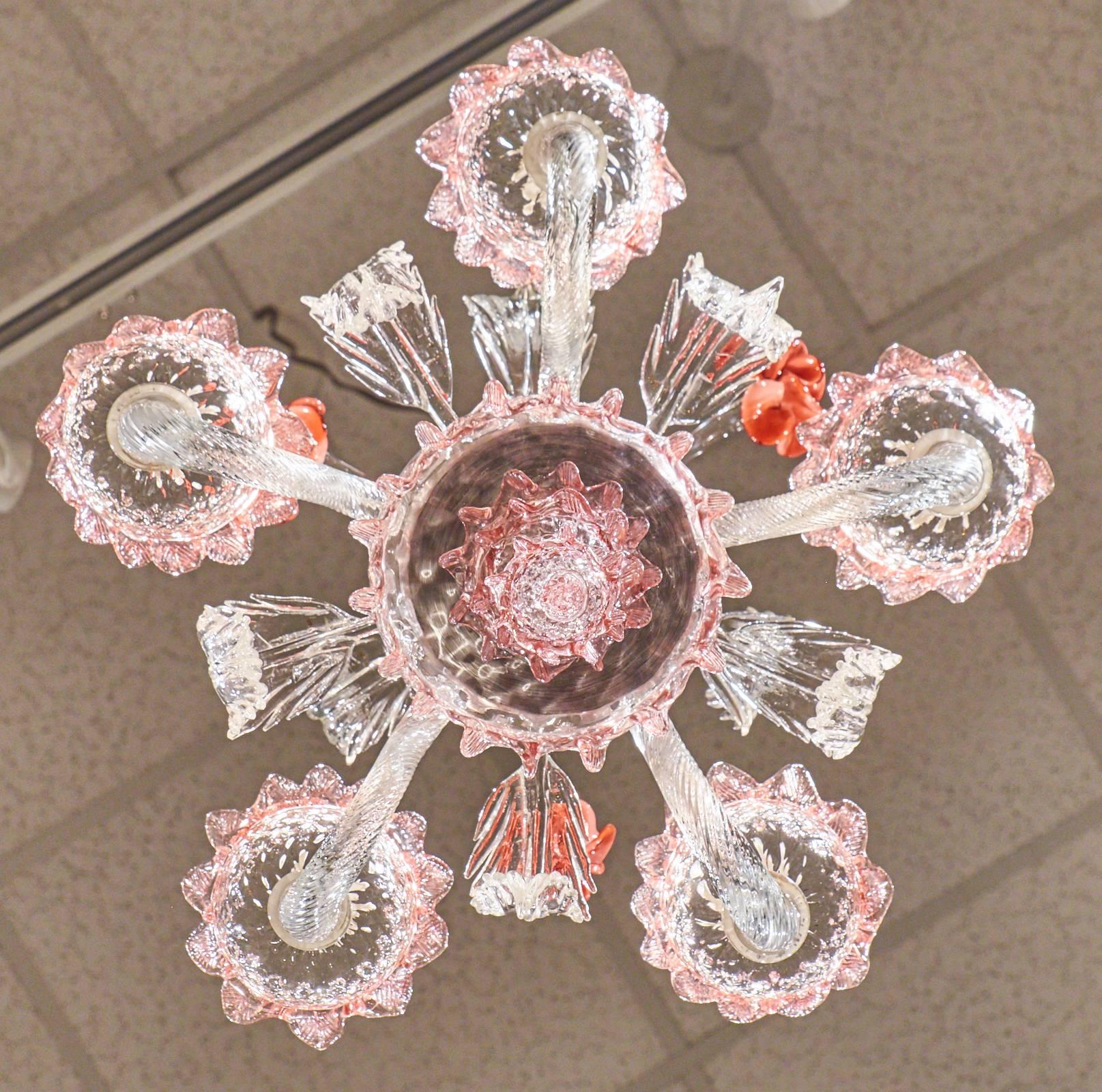 Murano Glass Crystal and Pink Rose Chandelier 3