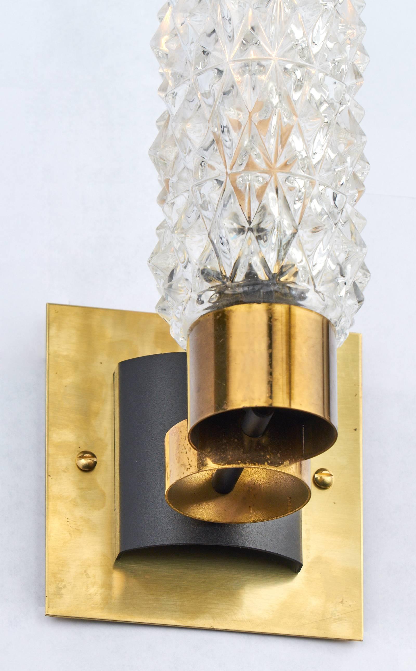 Murano Pair of Glass and Brass Wall Sconces 2