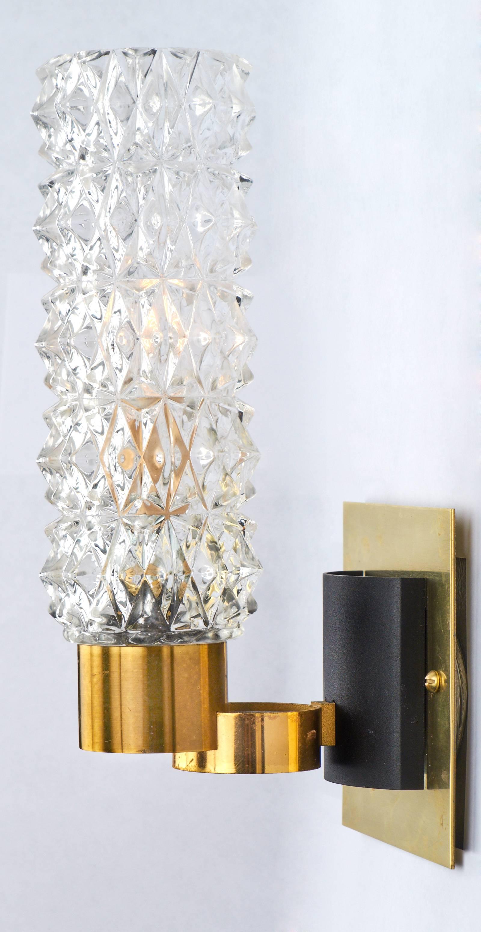 Italian Murano Pair of Glass and Brass Wall Sconces