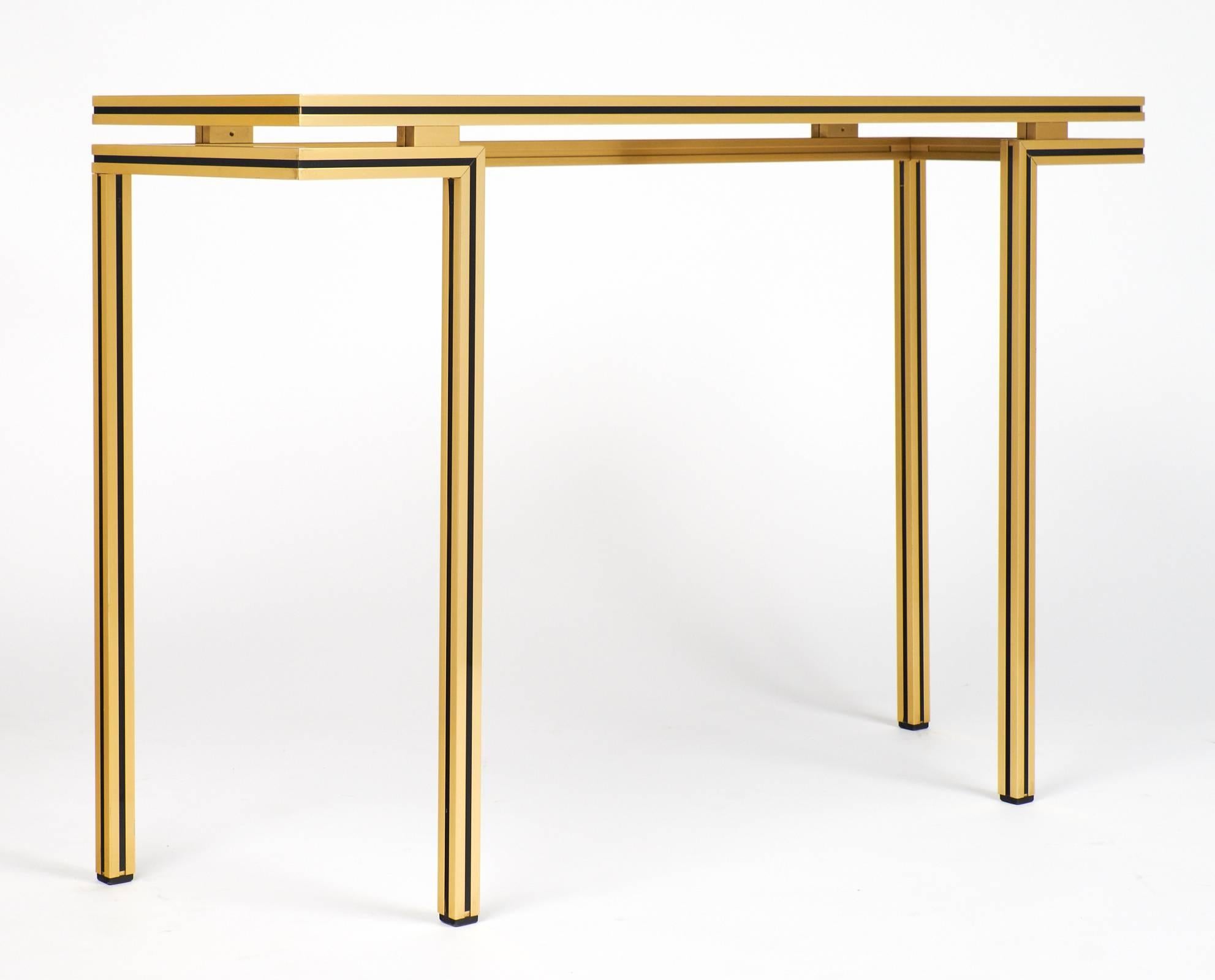 Français Vintage Black Glass Top Brass Console Table by Pierre Vandel