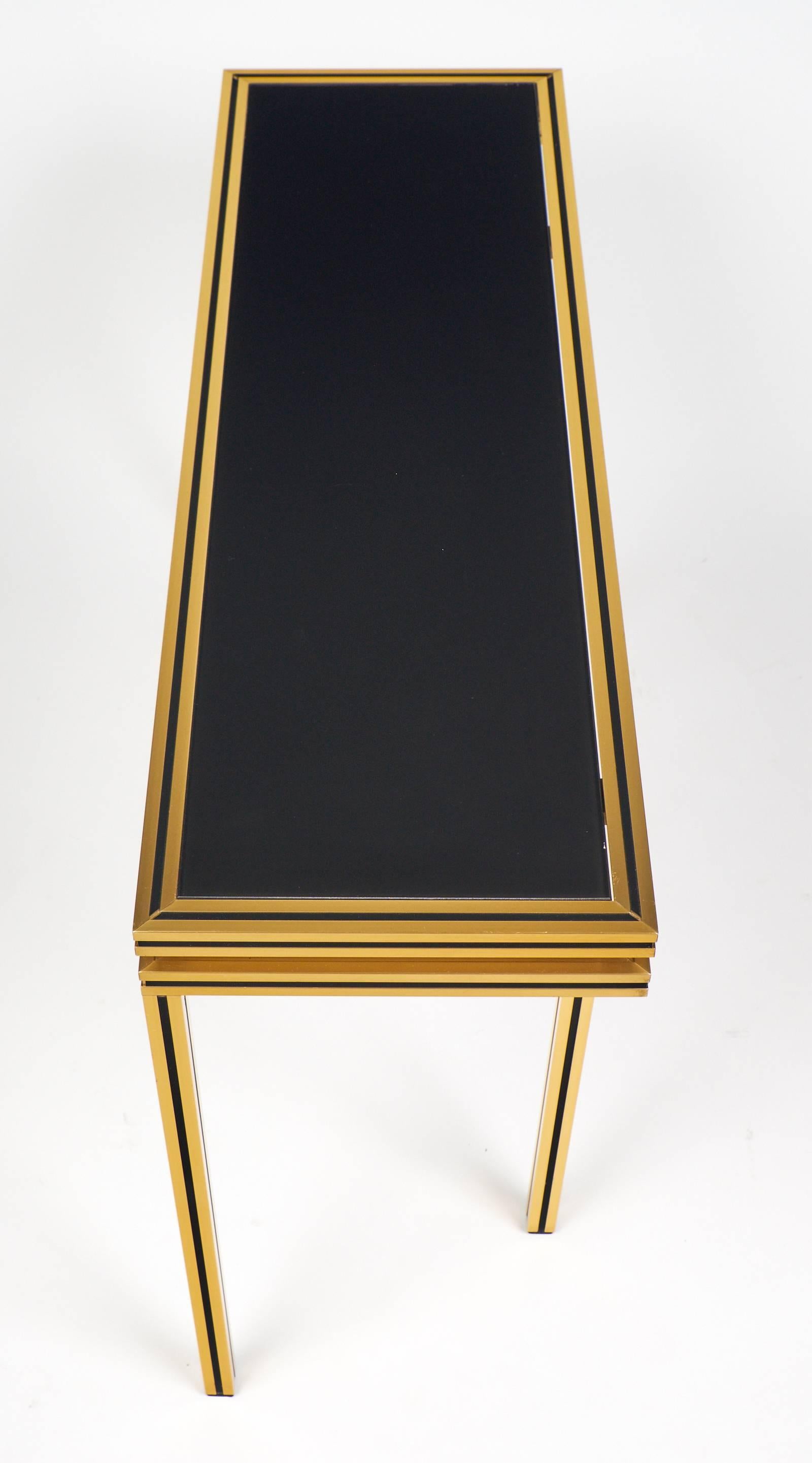 Vintage Black Glass Top Brass Console Table by Pierre Vandel Bon état à Austin, TX