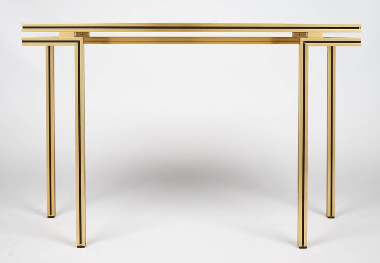 Vintage Black Glass Top Brass Console Table By Pierre Vandel At 1stdibs