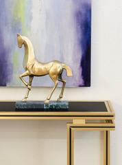 Vintage Black Glass Top Brass Console Table by Pierre Vandel