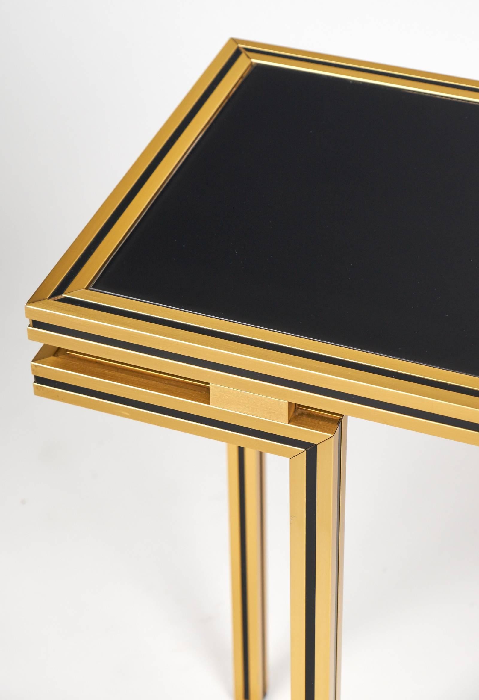 Milieu du XXe siècle Vintage Black Glass Top Brass Console Table by Pierre Vandel