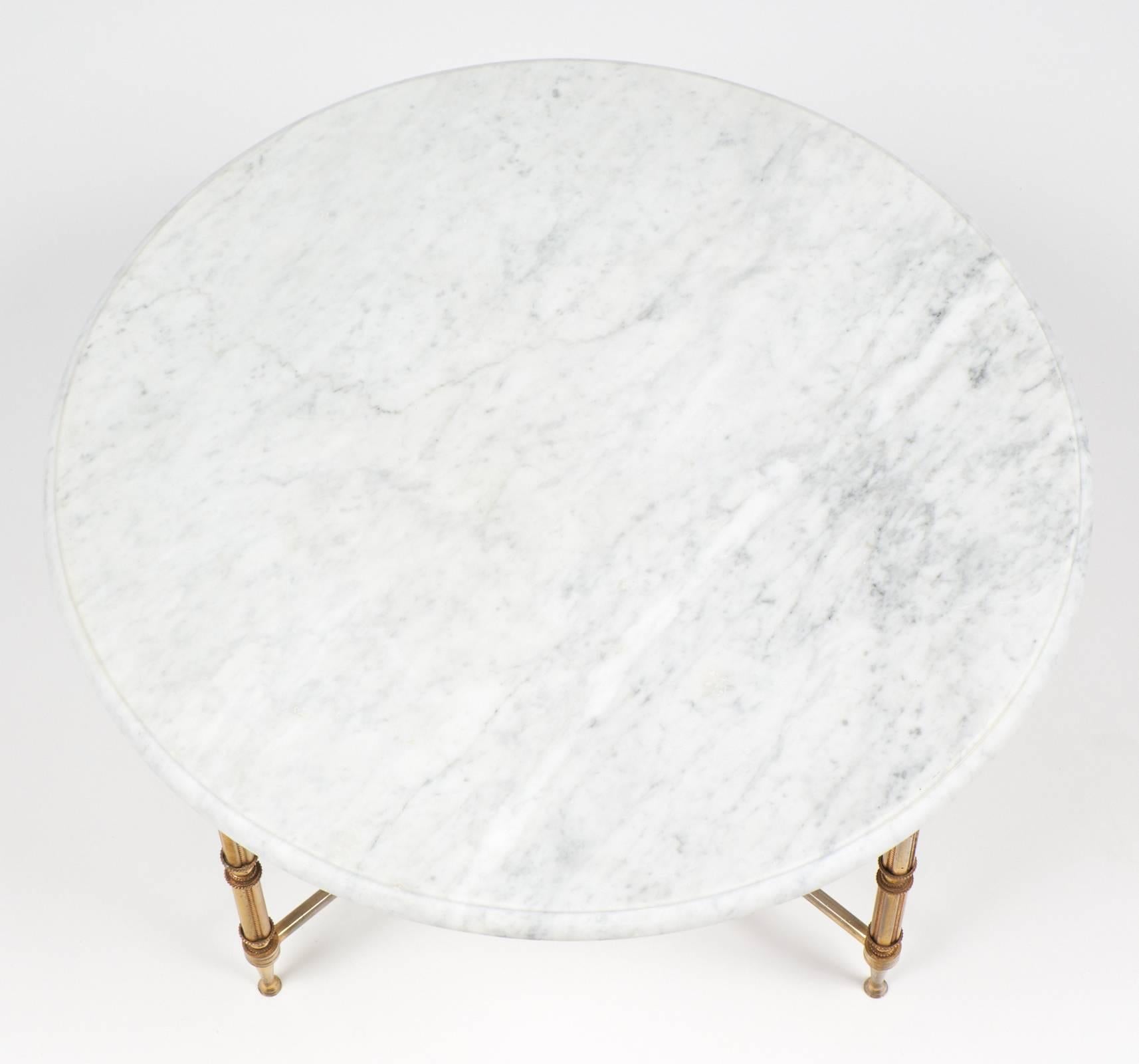 Art Deco French Vintage Marble-Top Brass Side Table