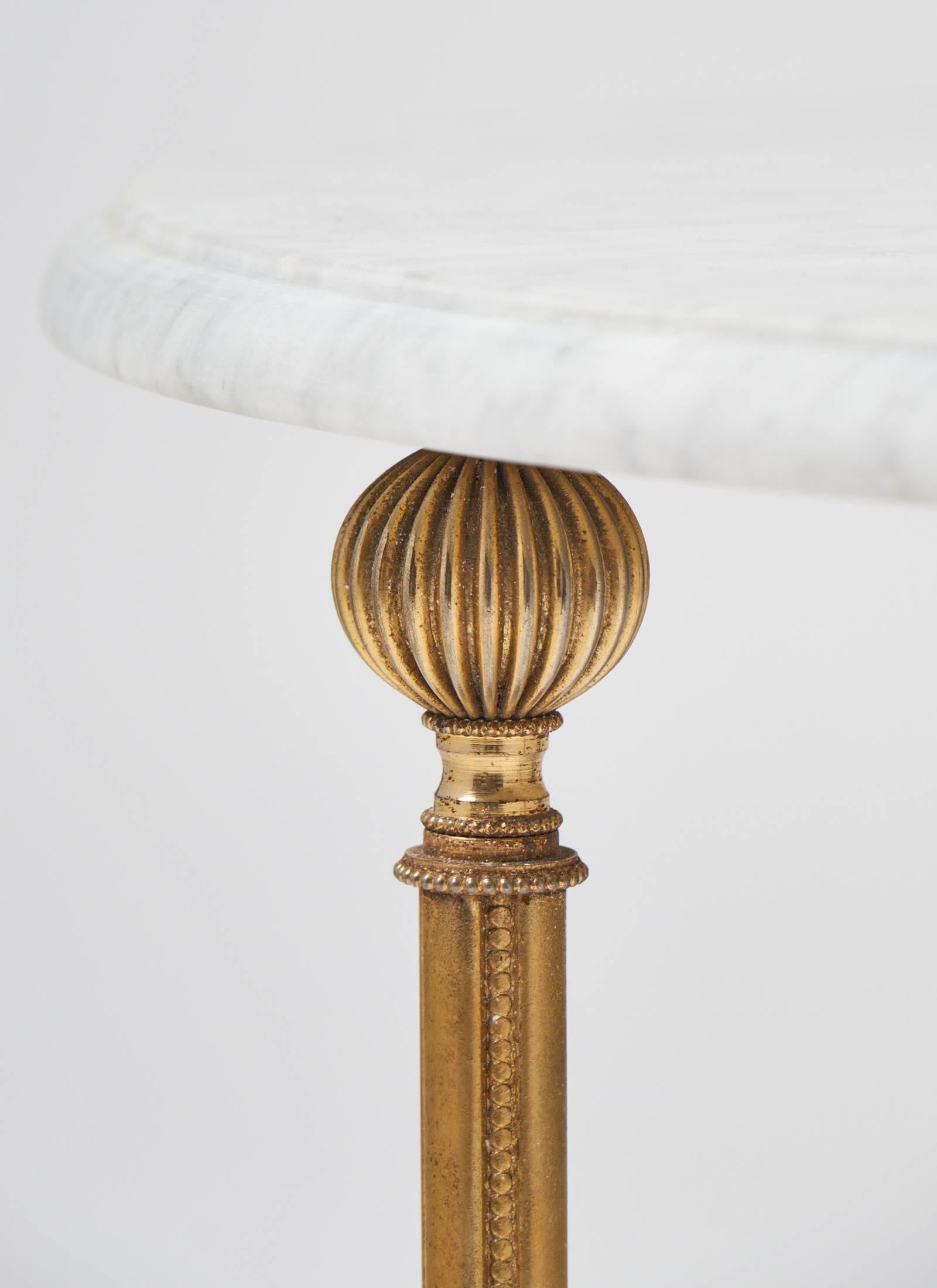 Mid-20th Century French Vintage Marble-Top Brass Side Table