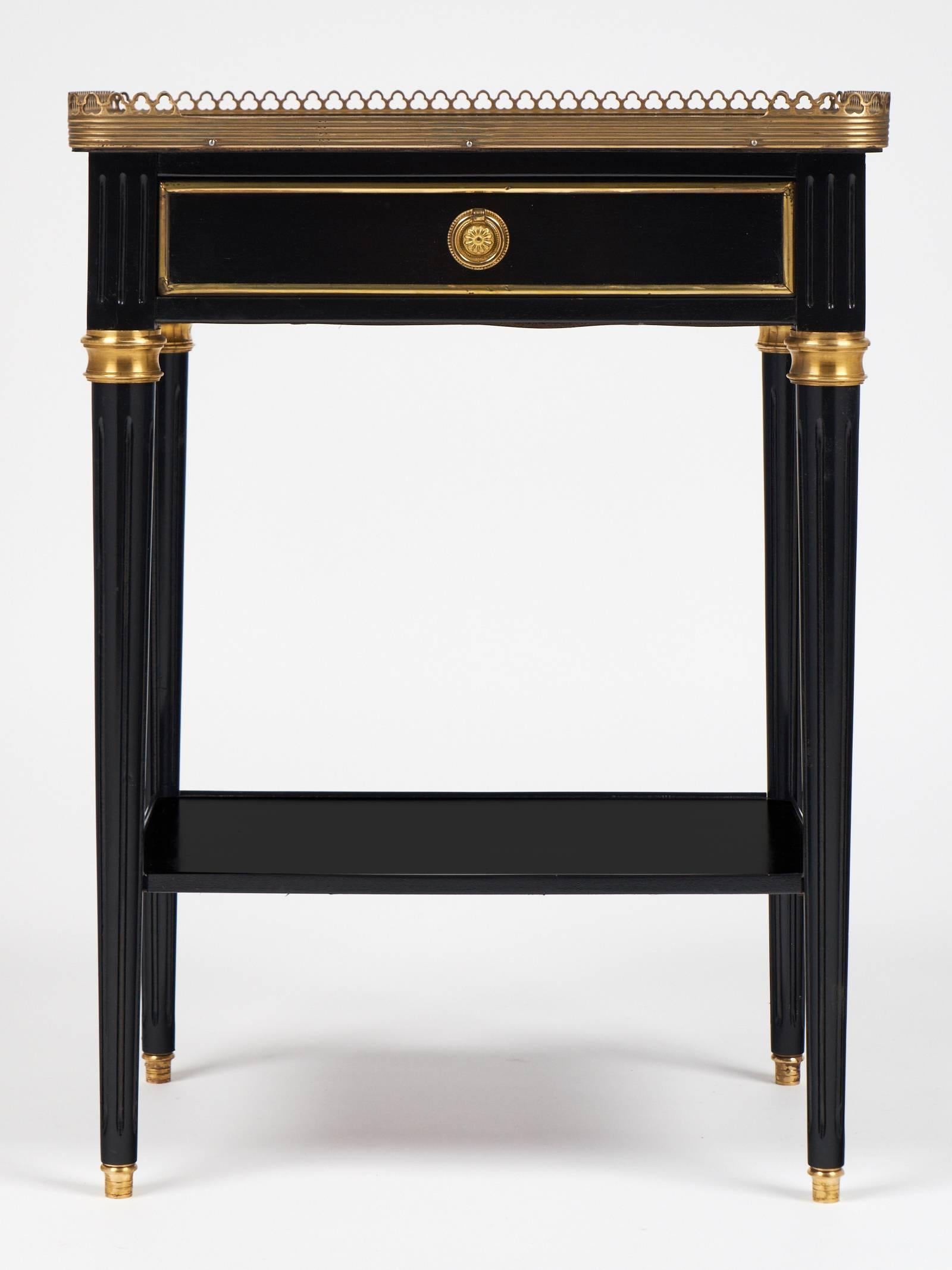 Ebonized French Louis XVI Marble-Top Side Table