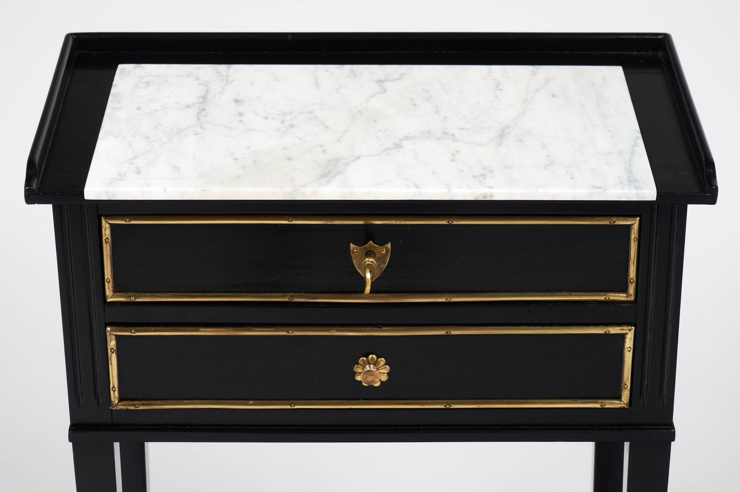 Ebonized Antique Louis XVI Marble-Top Side Table