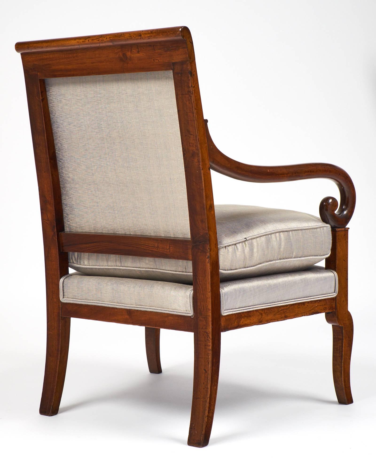 19th Century Antique French Period Restauration Walnut Armchair