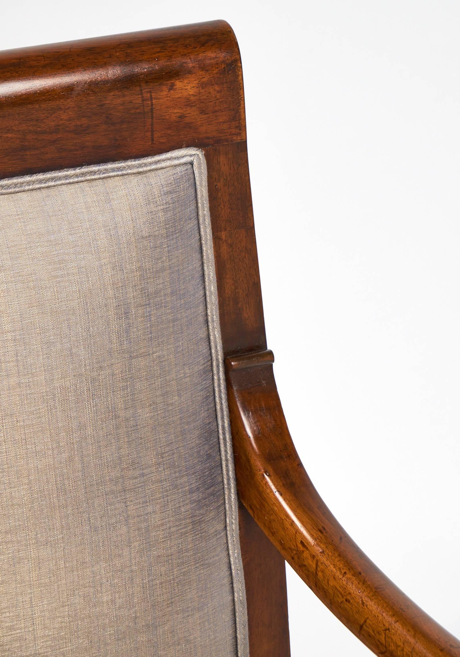 Fabric Antique French Period Restauration Walnut Armchair