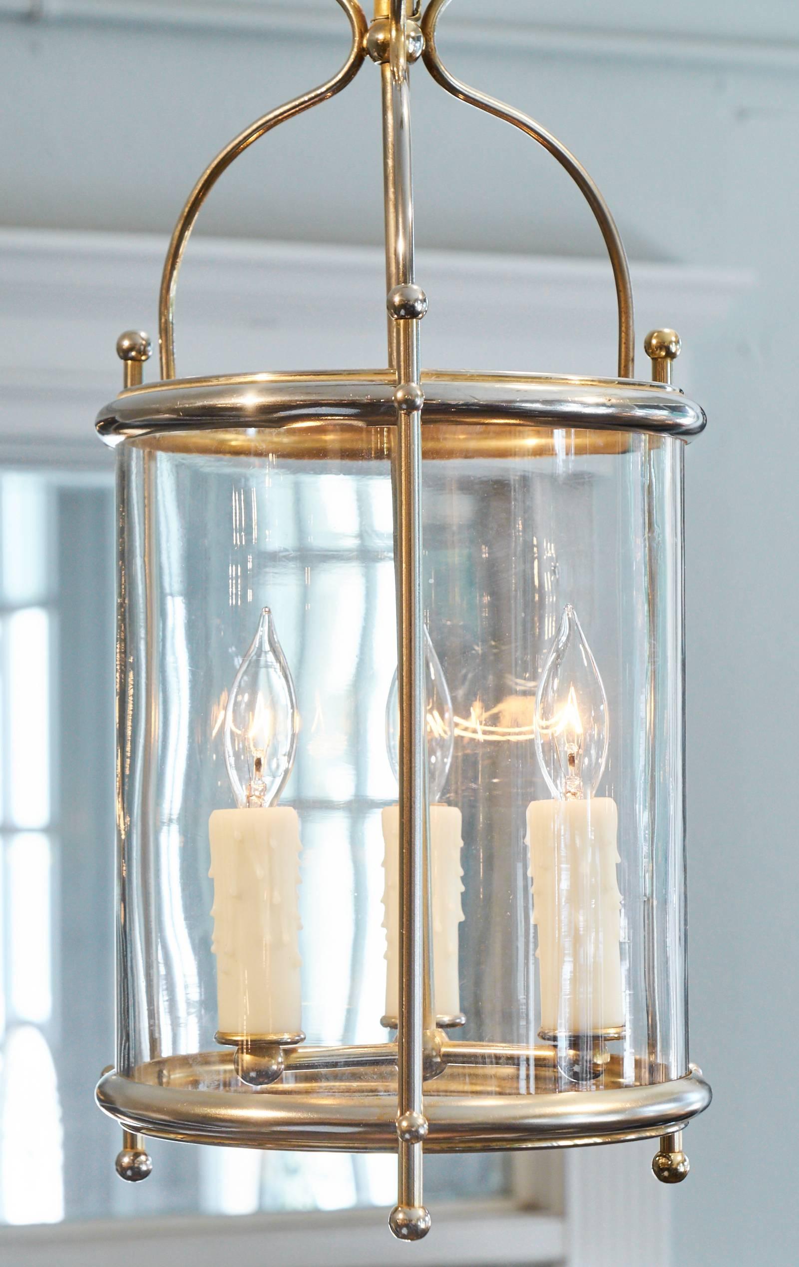 Early 20th Century French Vintage Brass and Curved Glass Lantern