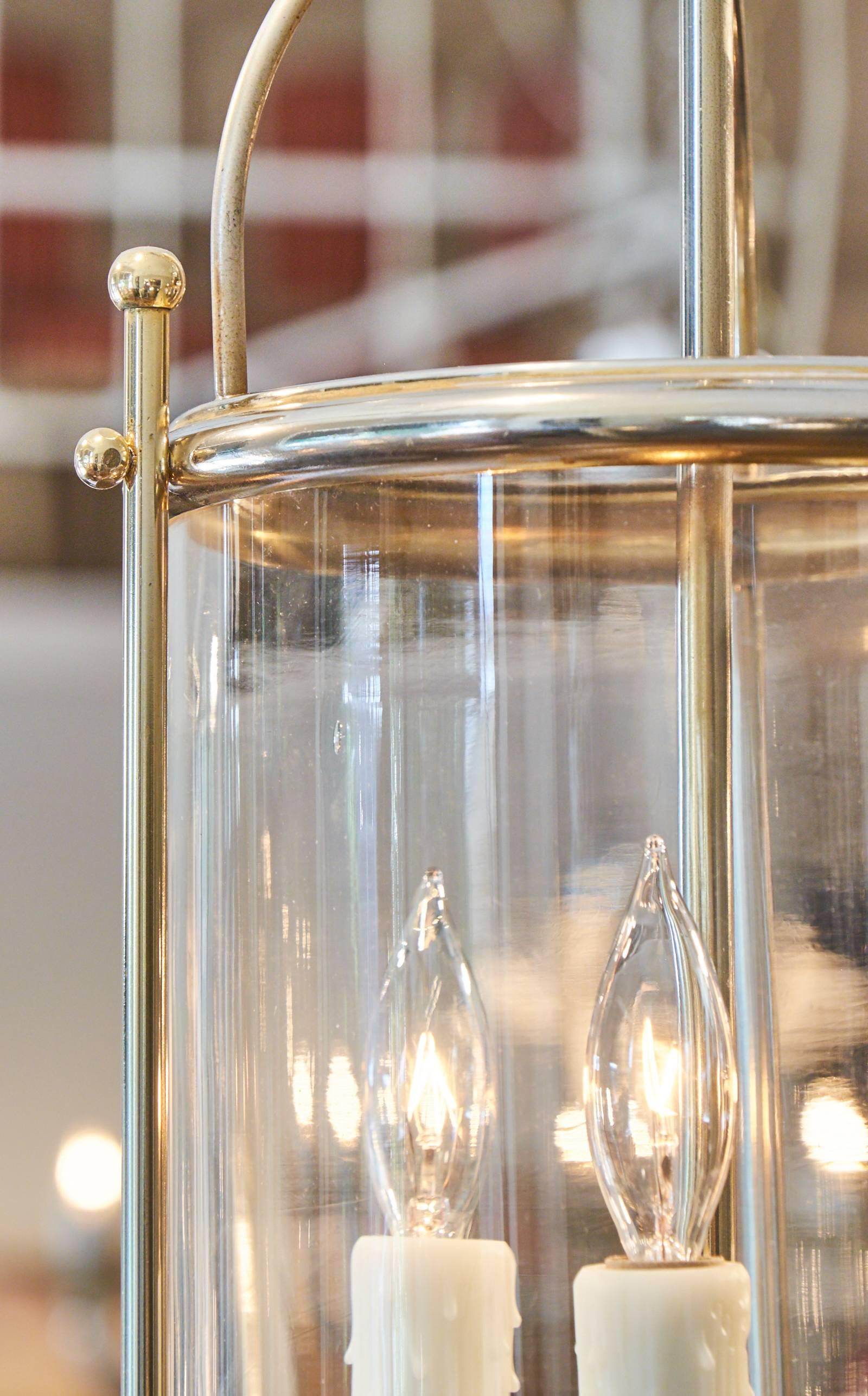 French Vintage Brass and Curved Glass Lantern In Good Condition In Austin, TX