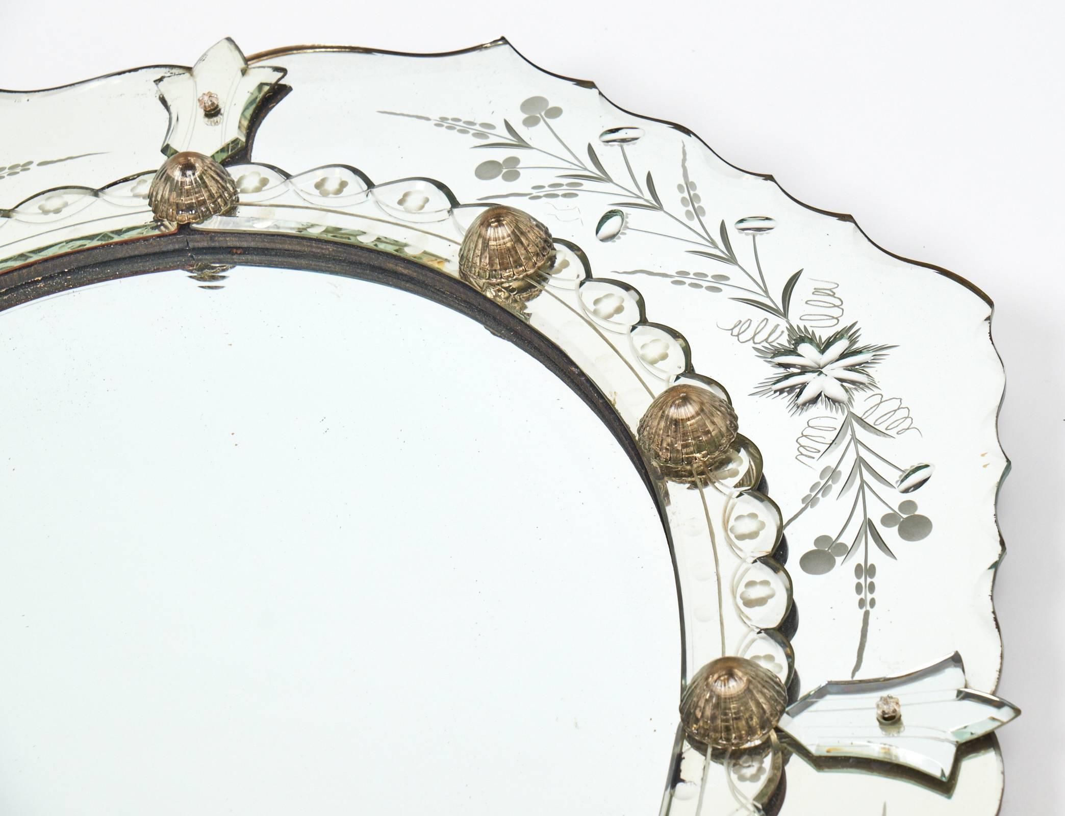 Late 19th Century Antique Venetian Etched Mirror
