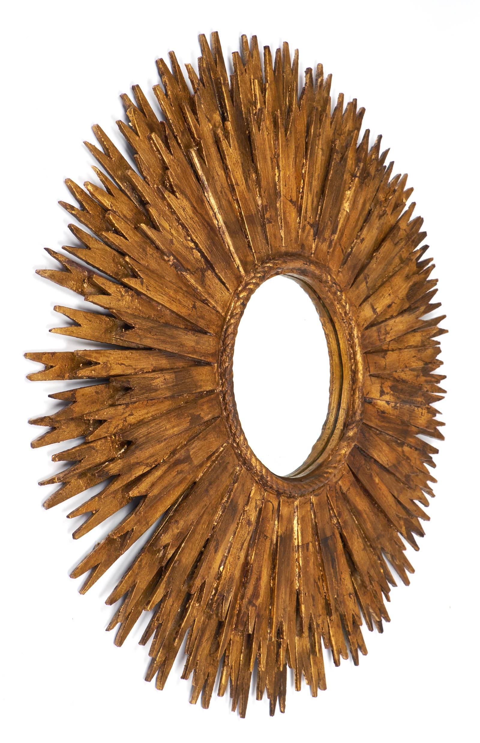 Spanish Vintage Brutalist Large Sunburst Mirror In Good Condition In Austin, TX