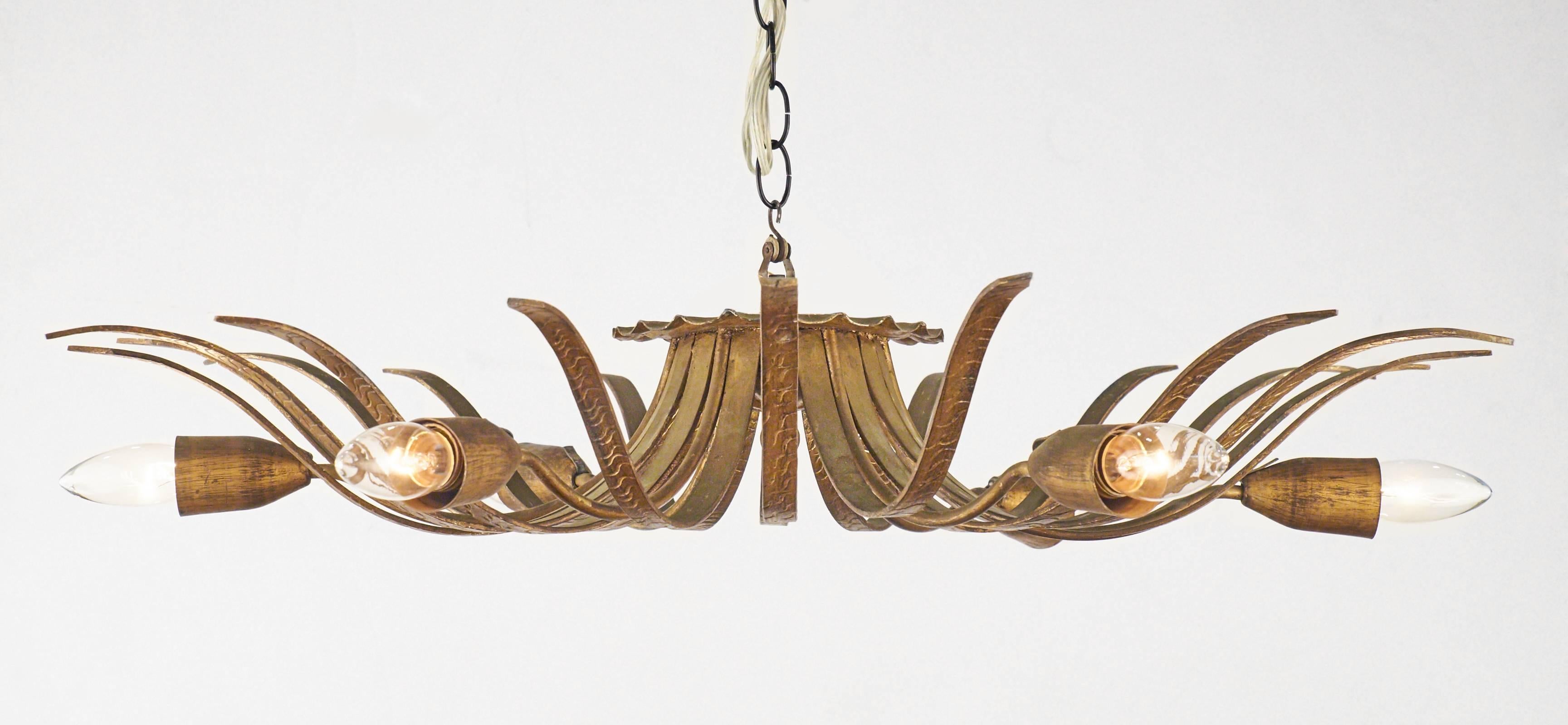 Mid-Century Modern Vintage Gilt Tole Sunburst Ceiling Fixture