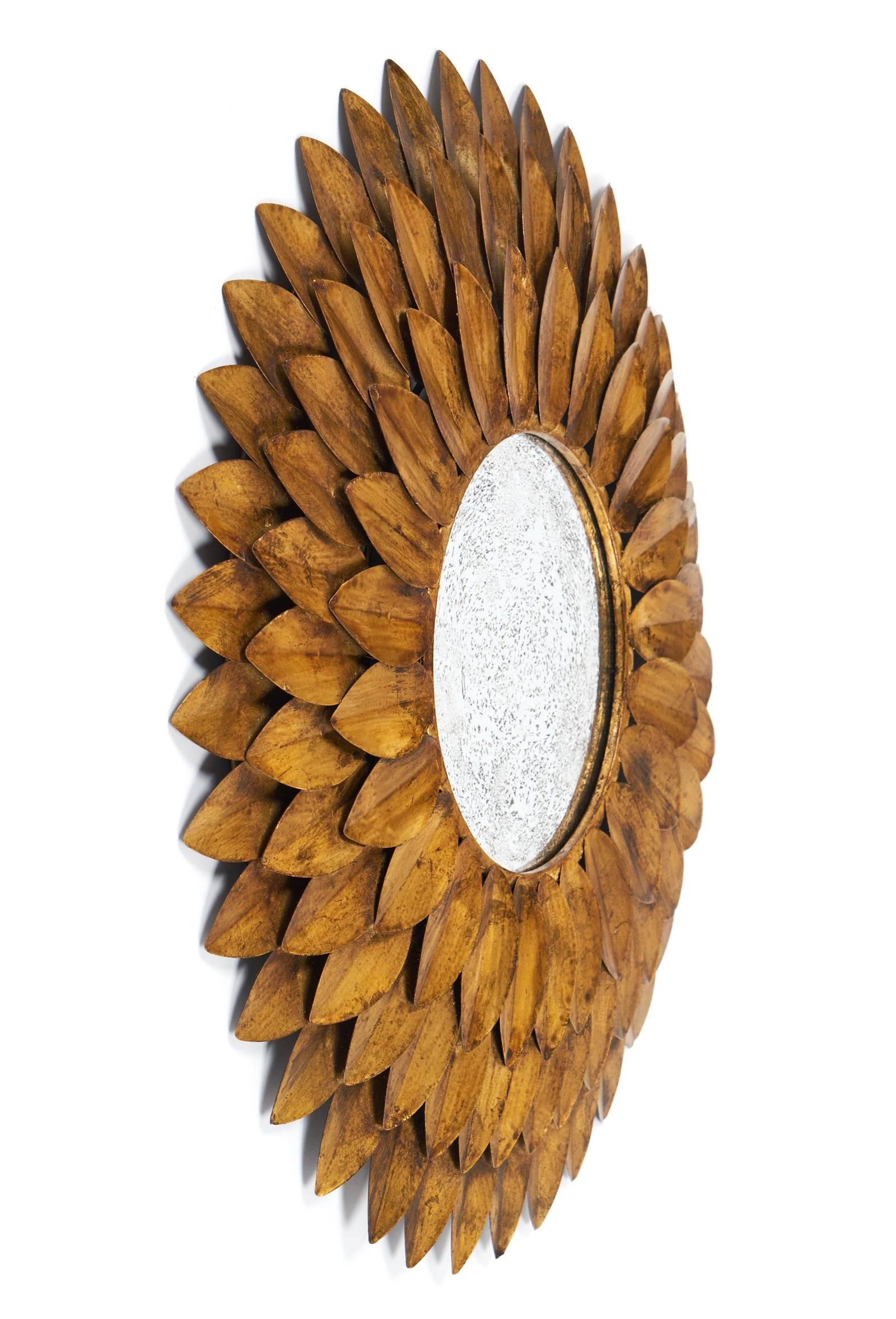 French Vintage Gilt Metal Sunburst Mirror