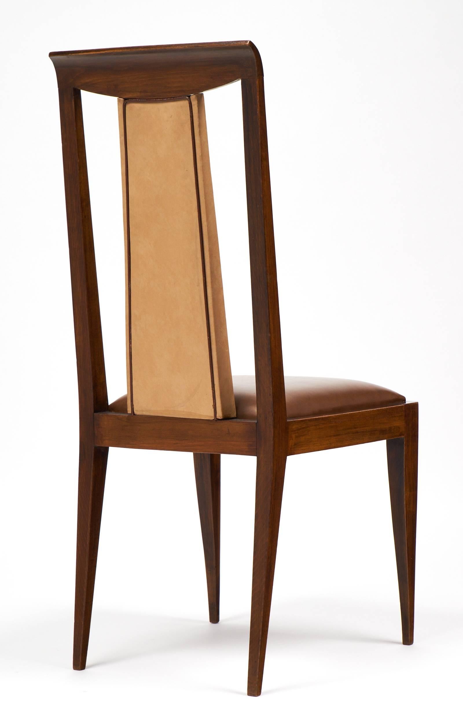 Mid-20th Century French 1940s Set of Six Solid Walnut Dining Chairs